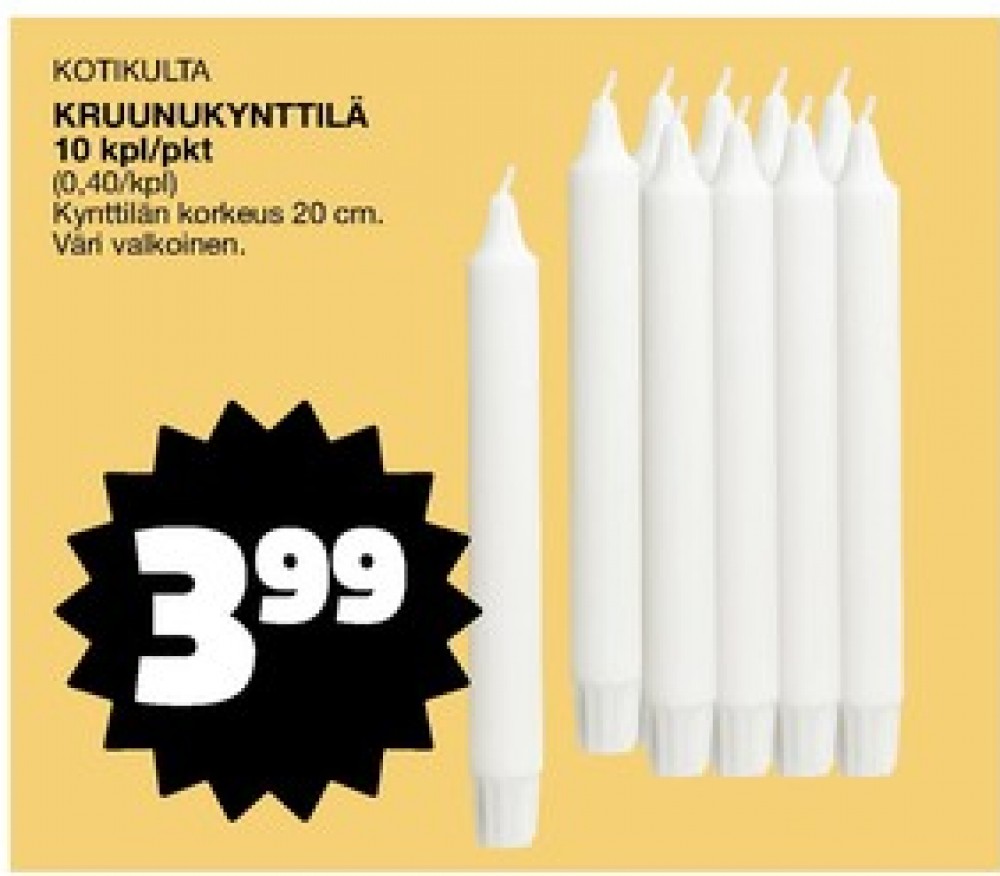 Tarjoukset ja hintavertailu haulla Kotikulta, , Antiikki- ja kruunukynttilät 10.000 kpl 1 paketti(a) €3.99
