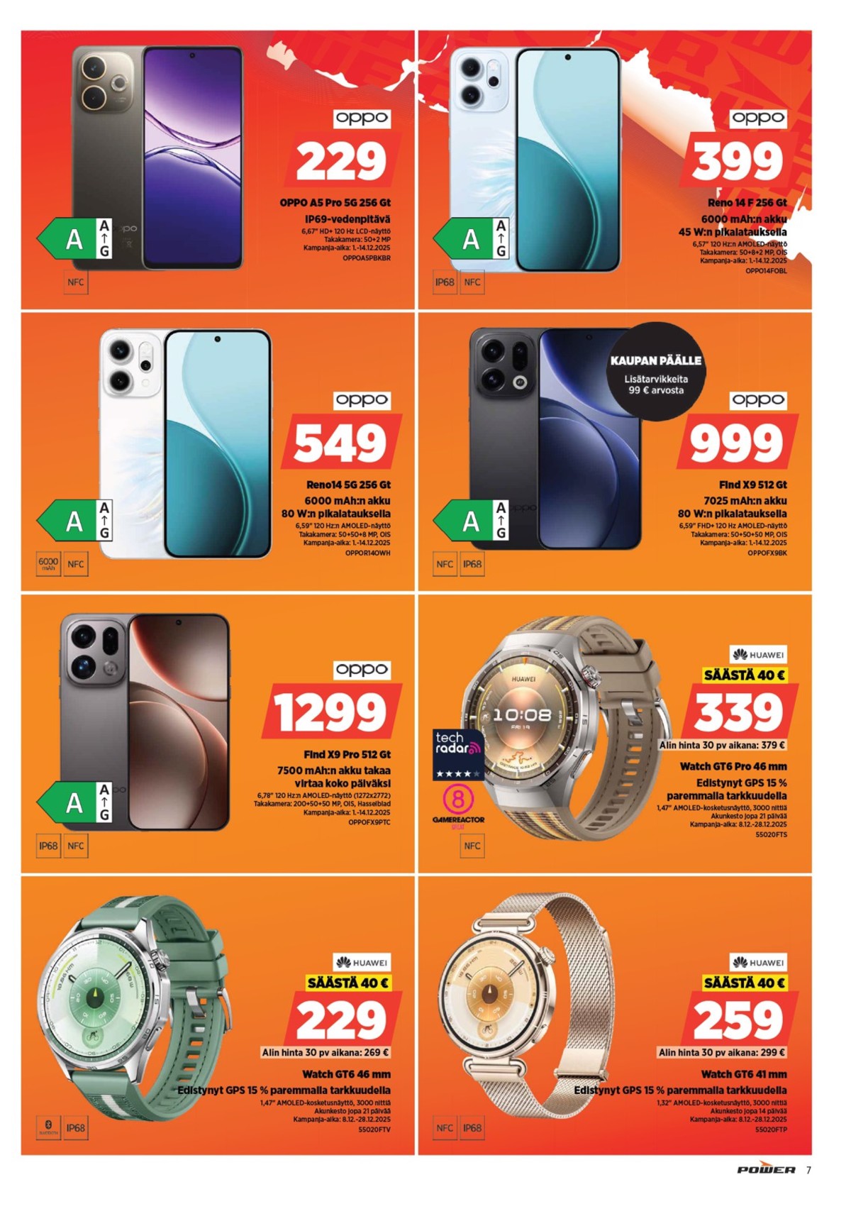 Katso ketjun Power tarjouslehti viikolta 50 sivustolla Viikkotarjoukset.fi. Löydät monia hyviä tarjouksia erilaisista tuotteista, esimerkiksi smartphone oppo reno 14 f tai smartphone oppo a5 pro. Lue tarjouslehti täältä! Sivu 9