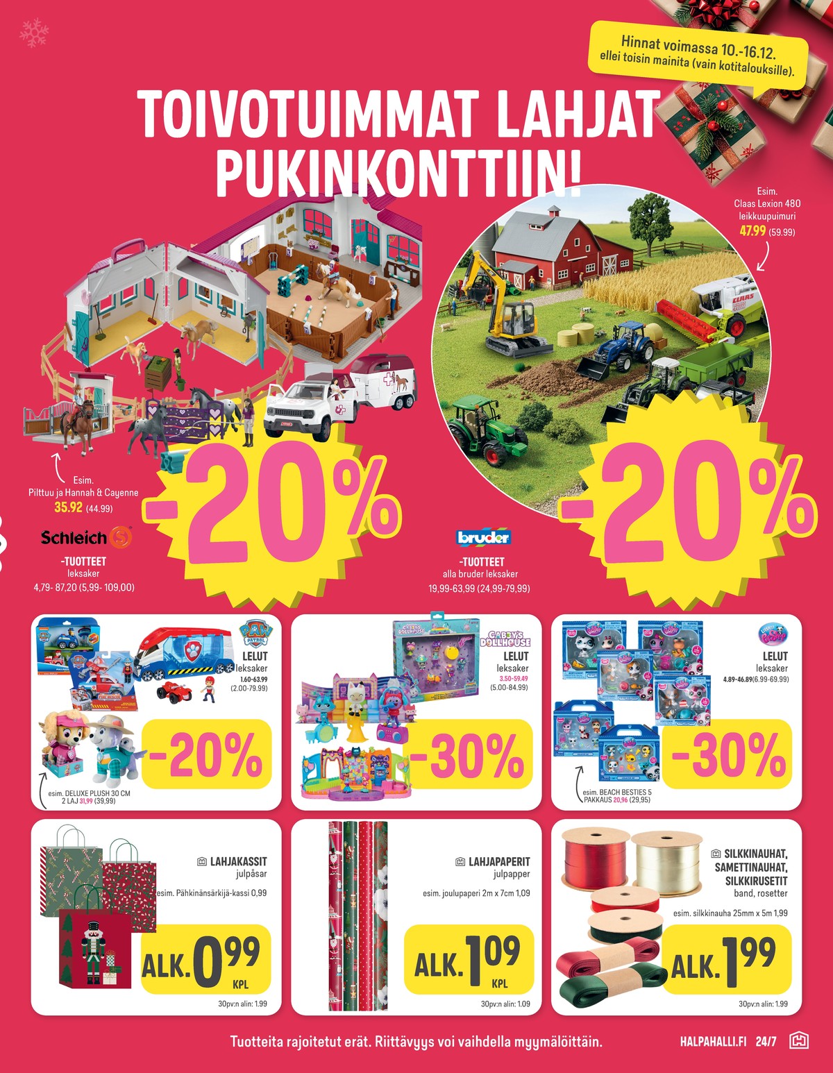 Katso ketjun Halpa Halli tarjouslehti viikolta 50 sivustolla Viikkotarjoukset.fi. Löydät monia hyviä tarjouksia erilaisista tuotteista, esimerkiksi lahjakassit hyvän arjen tai lahjapaperit hyvän arjen. Lue tarjouslehti täältä! Sivu 11