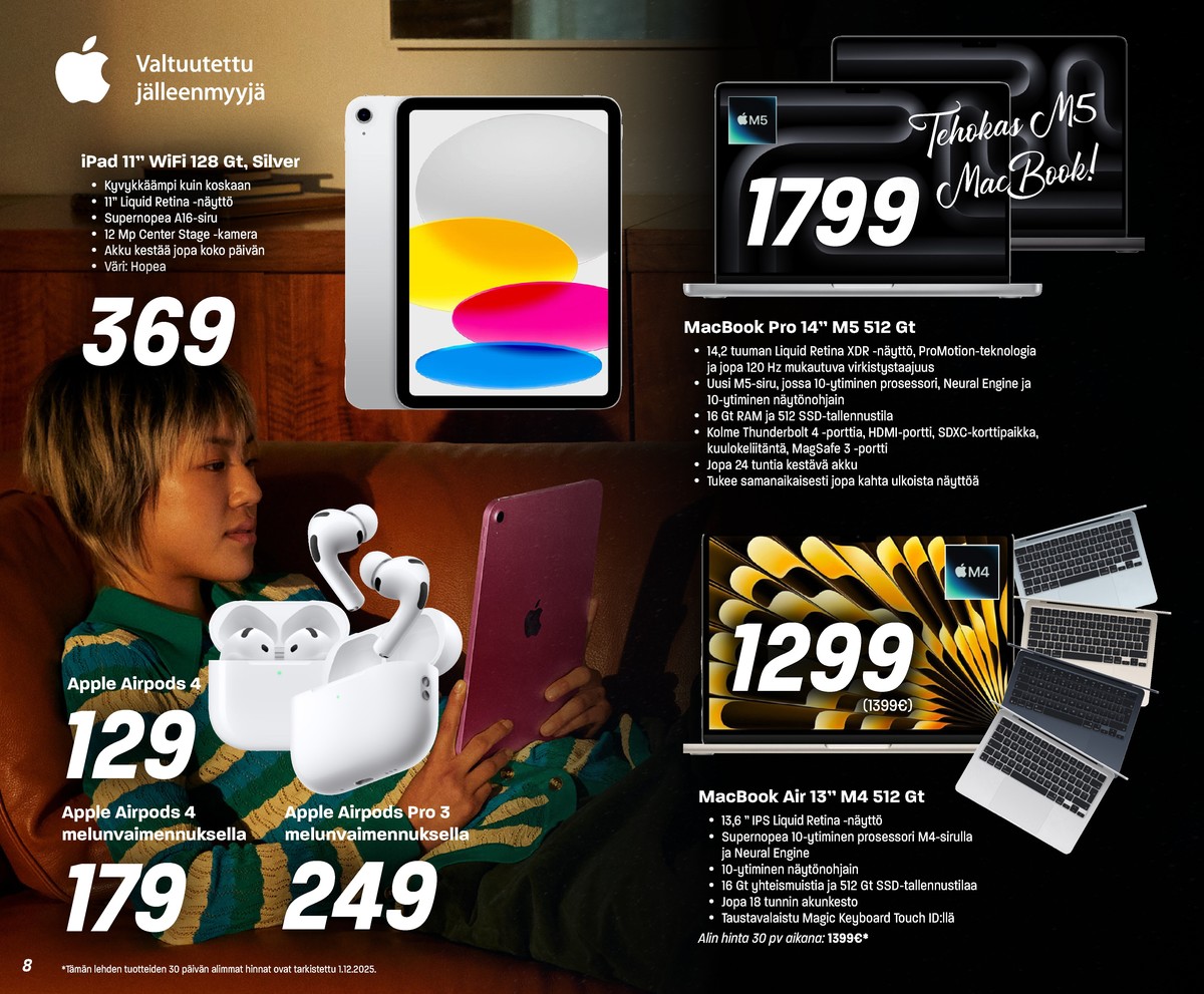 Katso ketjun Veikon Kone tarjouslehti viikolta 51 sivustolla Viikkotarjoukset.fi. Löydät monia hyviä tarjouksia erilaisista tuotteista, esimerkiksi kannettavat tietokoneet macbook air tai tabletit ipad 11. Lue tarjouslehti täältä! Sivu 8