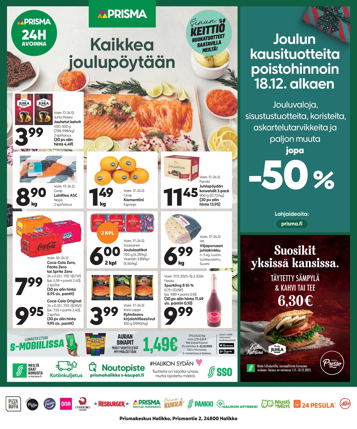 Katso ketjun Prisma region tarjouslehti viikolta 51 sivustolla Viikkotarjoukset.fi. Löydät monia hyviä tarjouksia erilaisista tuotteista. Lue tarjouslehti täältä! Sivu 1