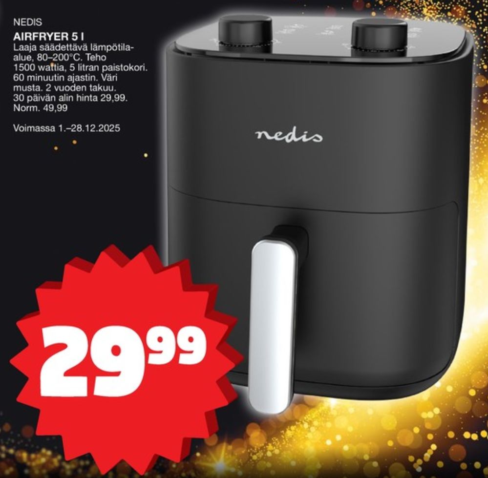 Tarjoukset ja hintavertailu haulla Nedis, , Airfryer 0.000 kpl 1 kappale €29.99