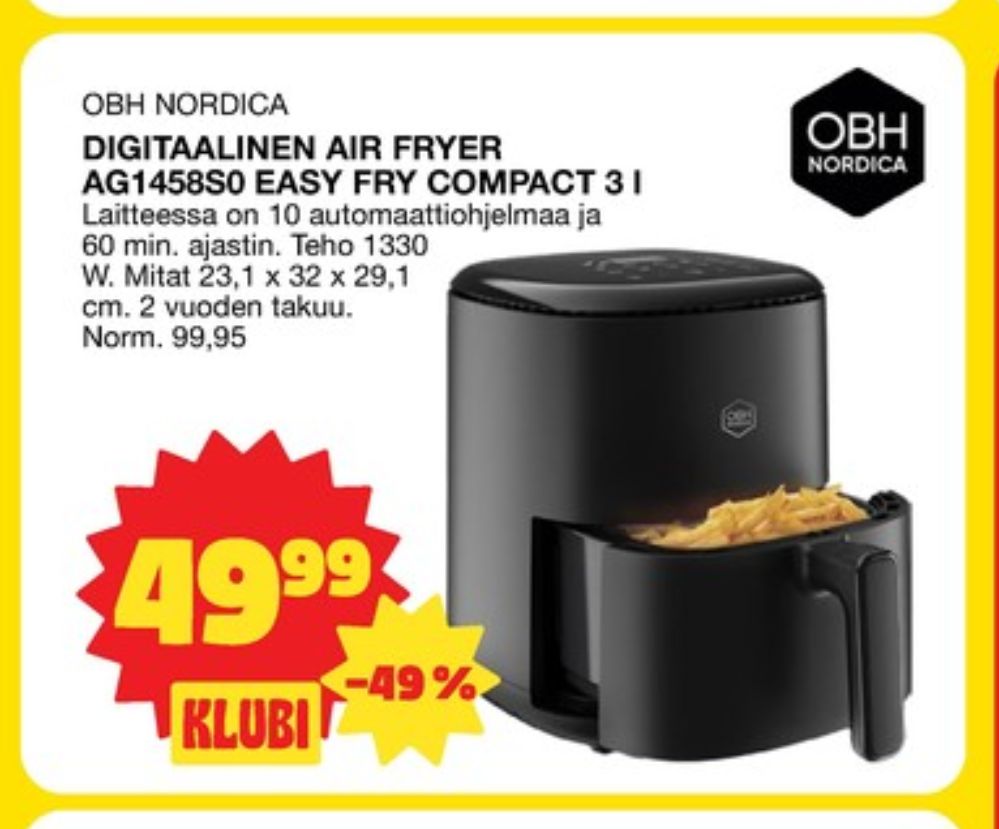 Tarjoukset ja hintavertailu haulla OBH Nordica, , Airfryer 0.000 kpl 1 kappale €49.99