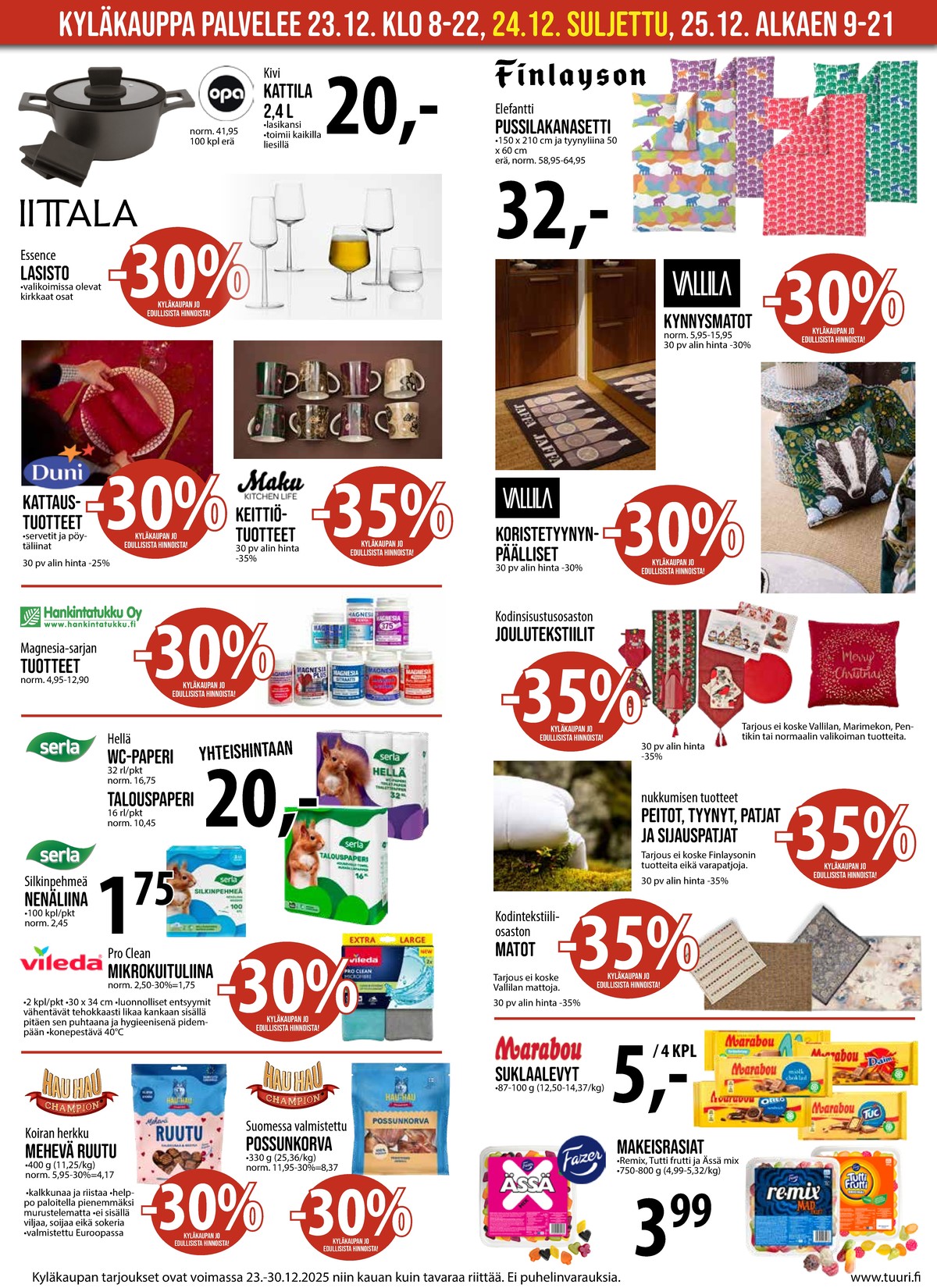 Katso ketjun Keskinen tarjouslehti viikolta 52 sivustolla Viikkotarjoukset.fi. Löydät monia hyviä tarjouksia erilaisista tuotteista. Lue tarjouslehti täältä! Sivu 3