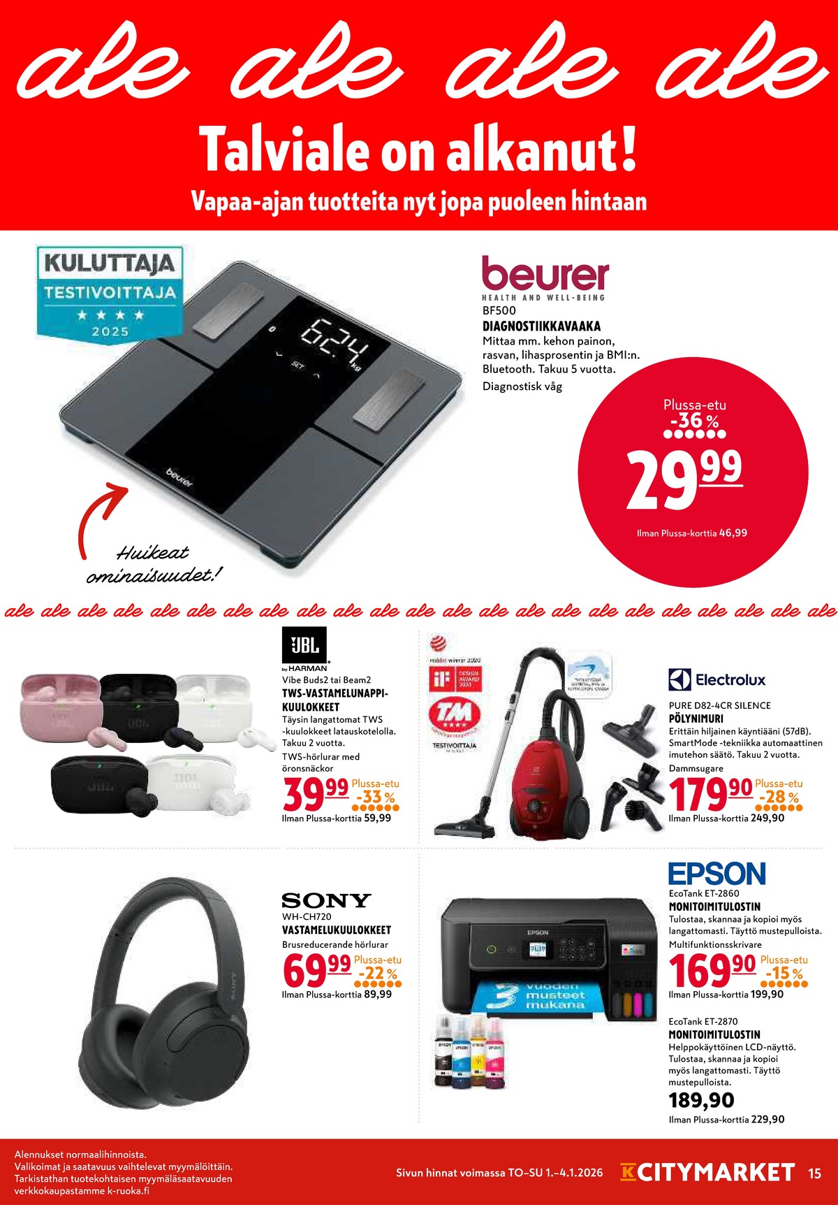 Katso ketjun K-Citymarket tarjouslehti viikolta 1 sivustolla Viikkotarjoukset.fi. Löydät monia hyviä tarjouksia erilaisista tuotteista. Lue tarjouslehti täältä! Sivu 15