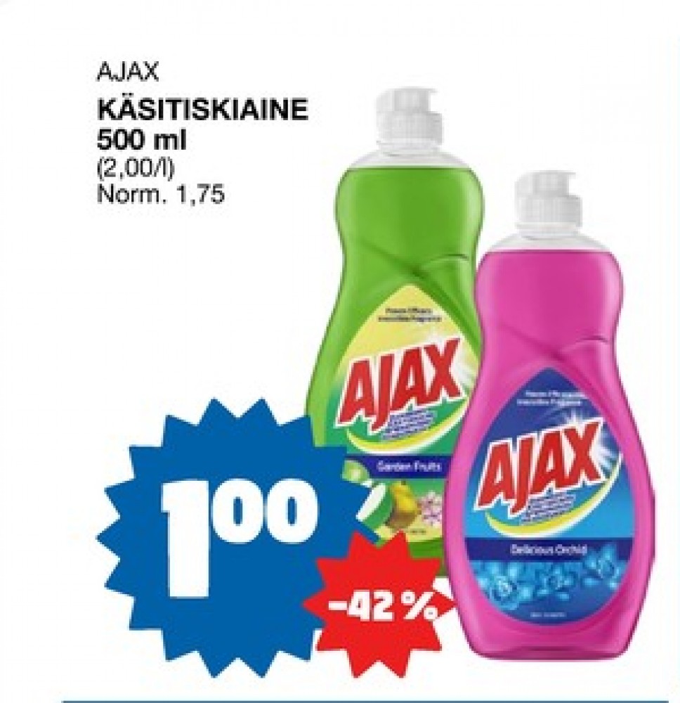 Tarjoukset ja hintavertailu haulla Ajax, , Astianpesunesteet 0.500 l 1 Pullo €1.00