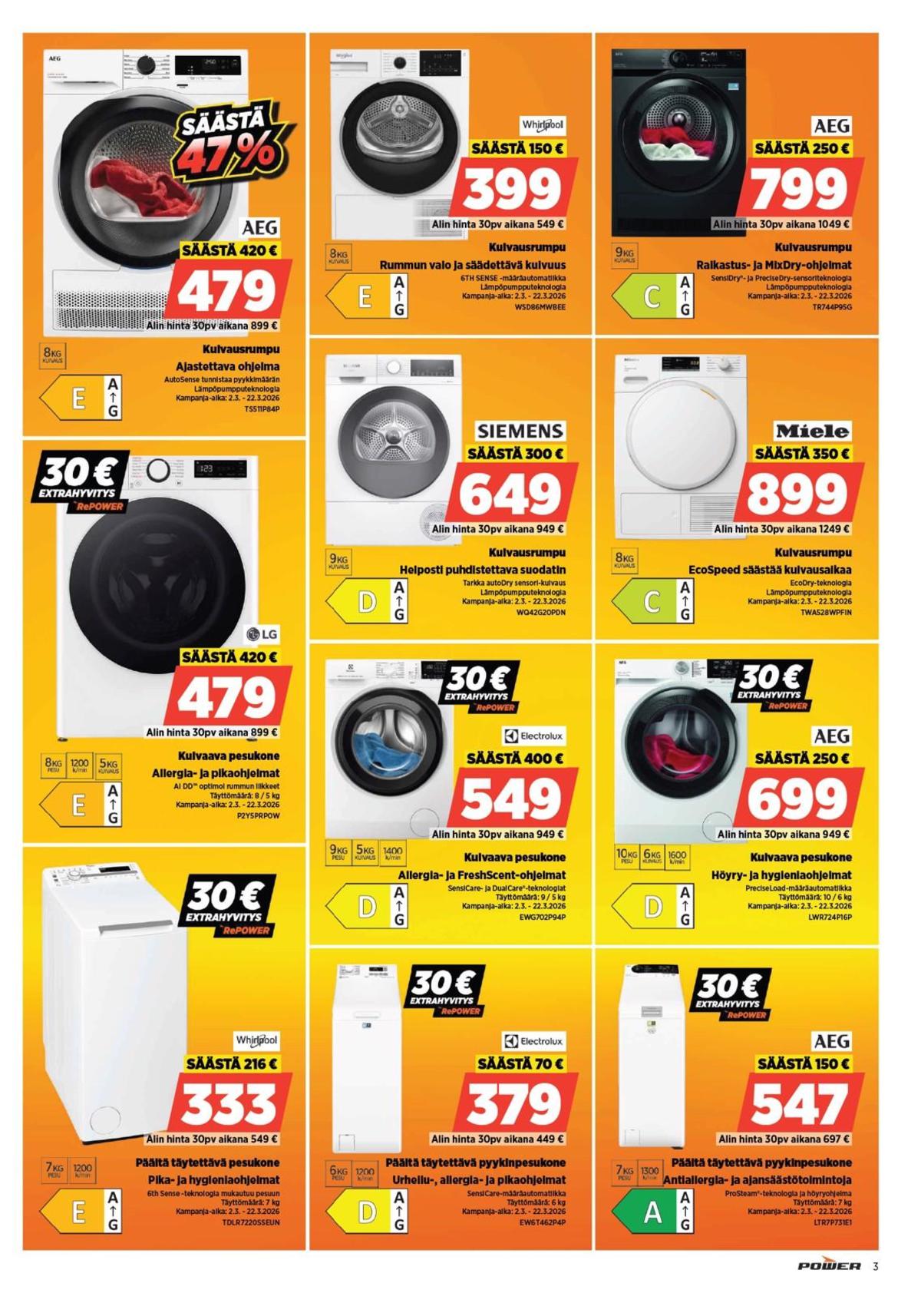 Katso ketjun Power tarjouslehti viikolta 10 sivustolla Viikkotarjoukset.fi. Löydät monia hyviä tarjouksia erilaisista tuotteista. Lue tarjouslehti täältä! Sivu 3