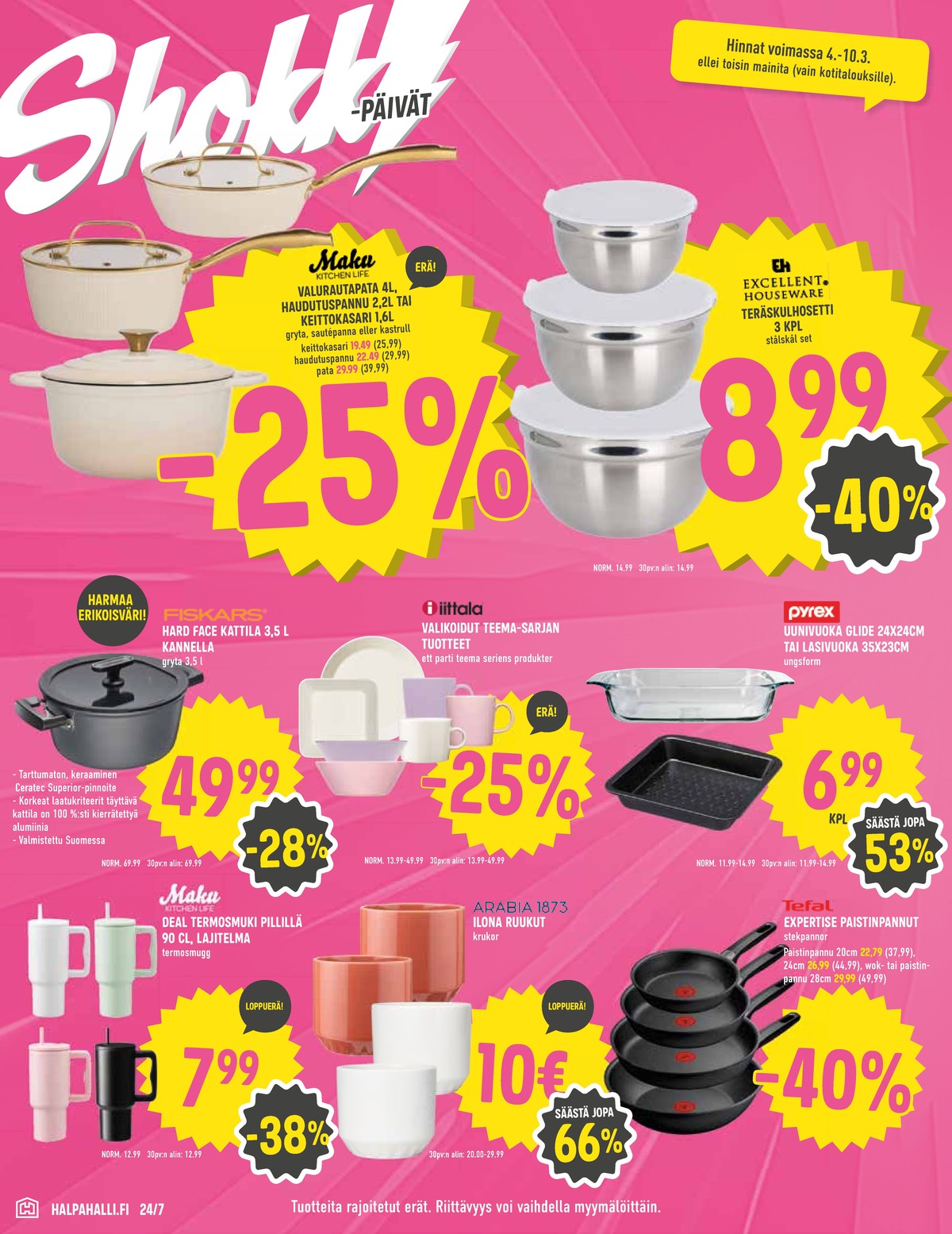 Katso ketjun Halpa Halli tarjouslehti viikolta 10 sivustolla Viikkotarjoukset.fi. Löydät monia hyviä tarjouksia erilaisista tuotteista, esimerkiksi %product1% tai muista tuotteista. Lue tarjouslehti täältä! Sivu 10