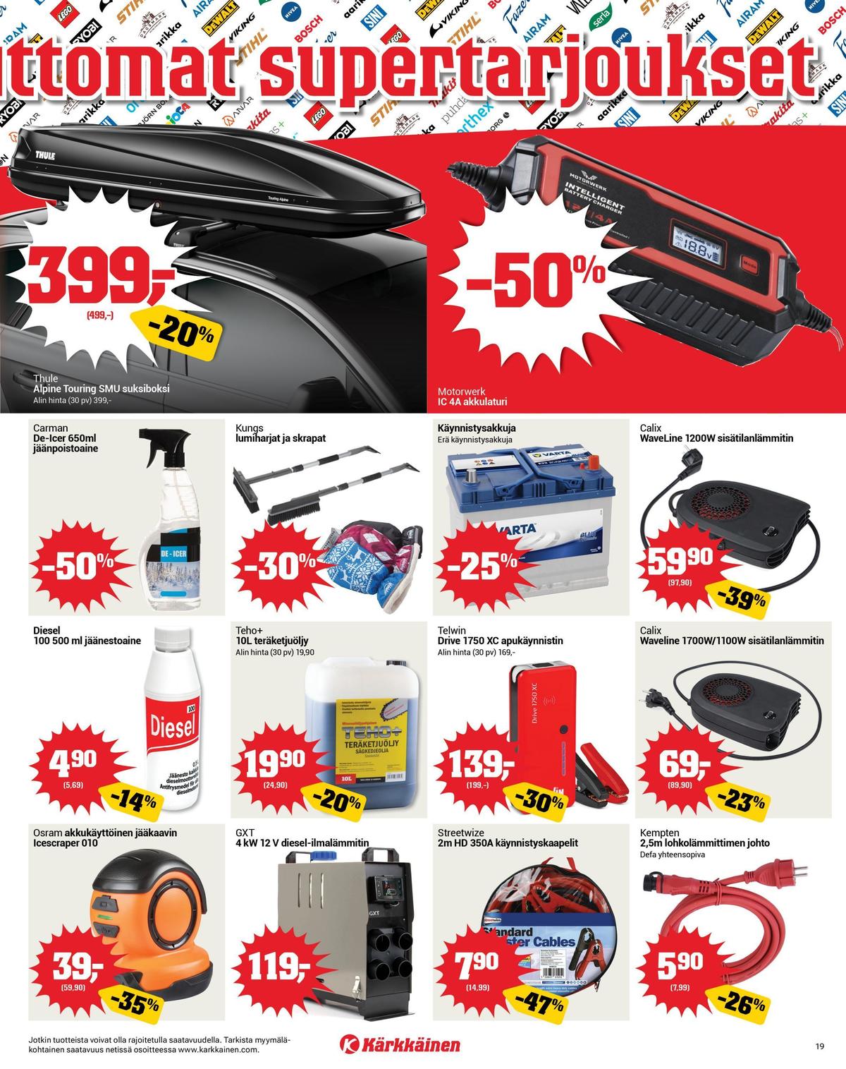 Katso ketjun Kärkkäinen tarjouslehti viikolta 11 sivustolla Viikkotarjoukset.fi. Löydät monia hyviä tarjouksia erilaisista tuotteista. Lue tarjouslehti täältä! Sivu 19