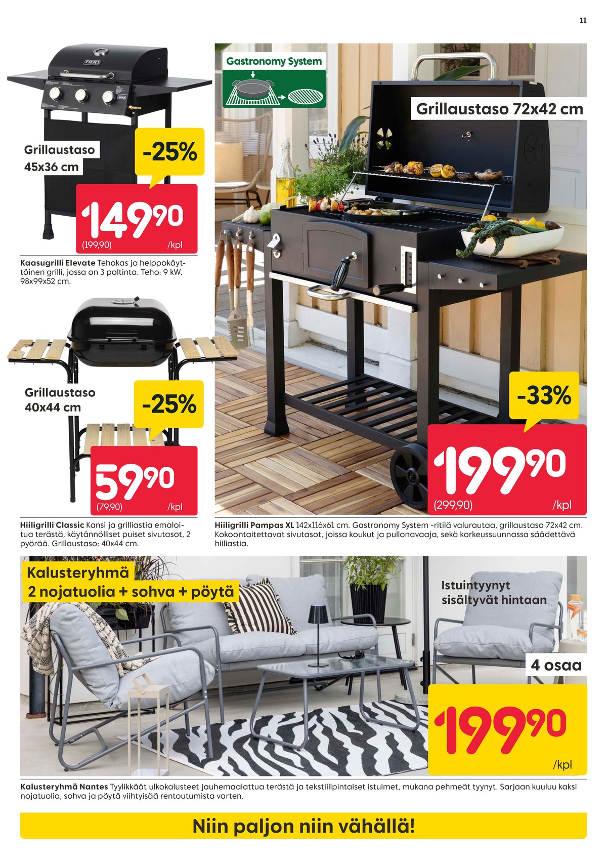 Katso ketjun Rusta tarjouslehti viikolta 11 sivustolla Viikkotarjoukset.fi. Löydät monia hyviä tarjouksia erilaisista tuotteista, esimerkiksi kaasugrillit ei määritelty tai hiiligrillit classic. Lue tarjouslehti täältä! Sivu 11