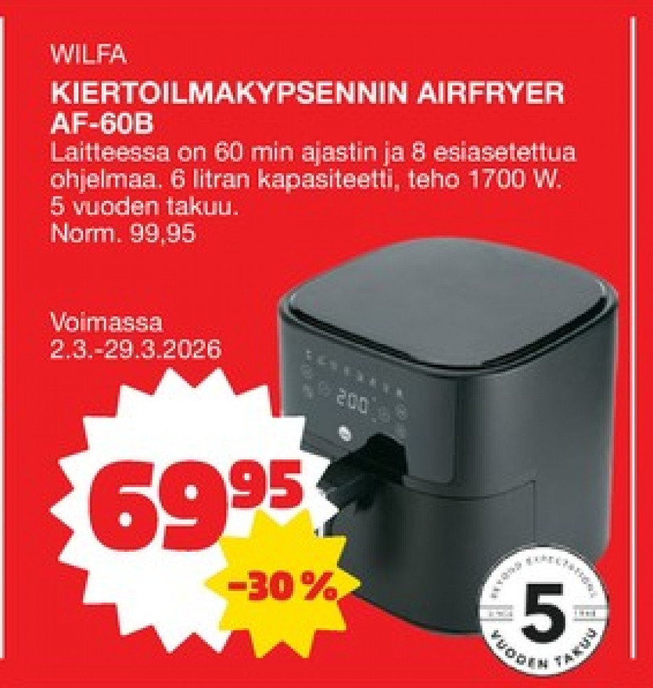 Tarjoukset ja hintavertailu haulla Wilfa, , Airfryer 0.000 kpl 1 kappale €69.95