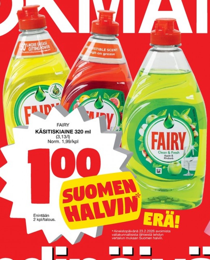Tarjoukset ja hintavertailu haulla Fairy, , Astianpesunesteet 0.320 l 1 Pullo €1.00