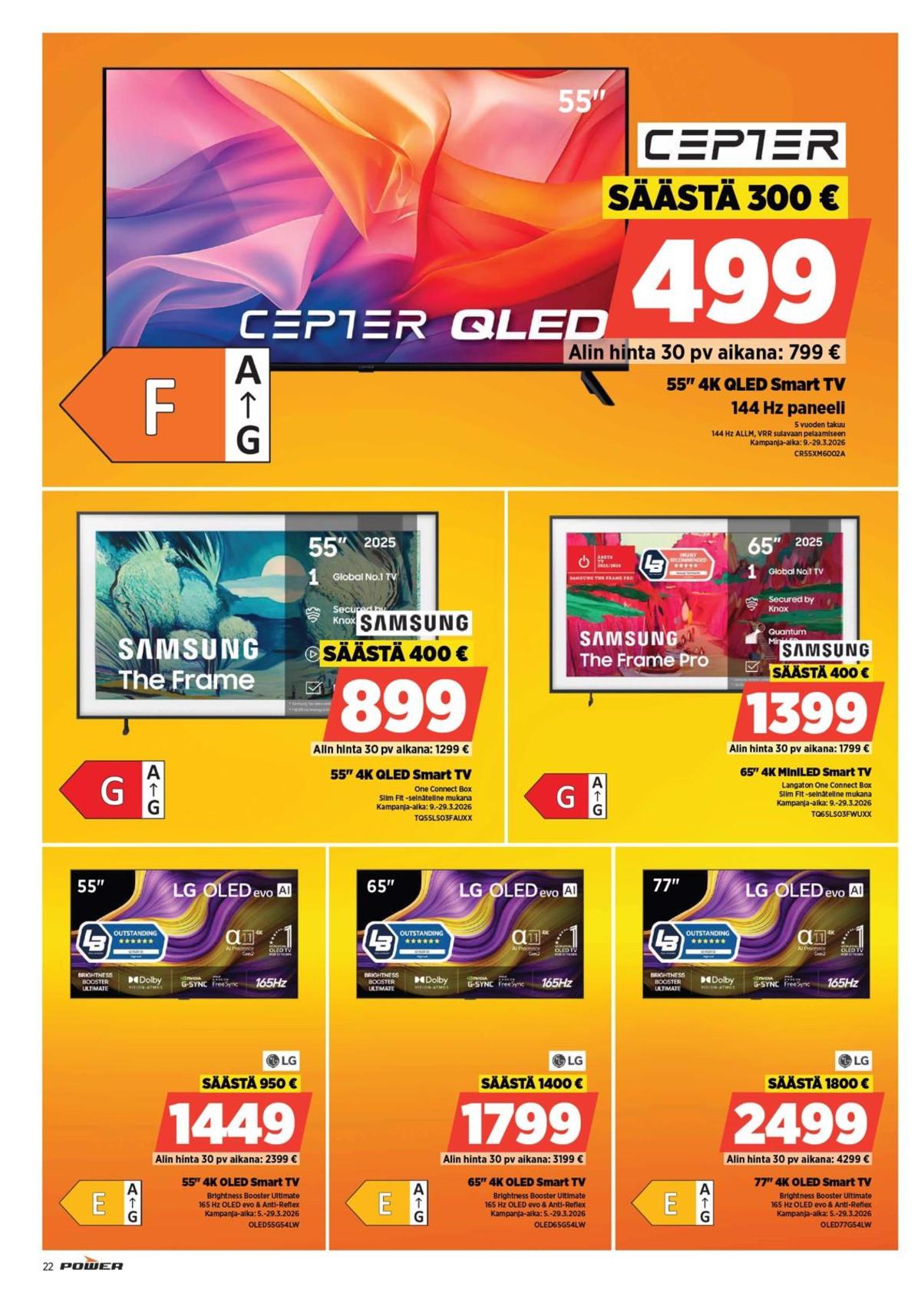 Katso ketjun Power tarjouslehti viikolta 11 sivustolla Viikkotarjoukset.fi. Löydät monia hyviä tarjouksia erilaisista tuotteista, esimerkiksi tv samsung tai tv lg. Lue tarjouslehti täältä! Sivu 22