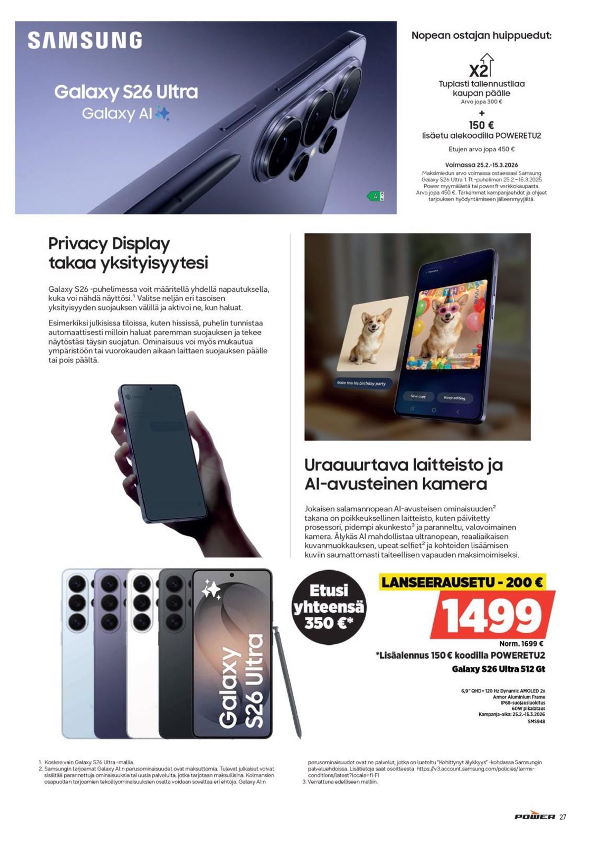Katso ketjun Power tarjouslehti viikolta 11 sivustolla Viikkotarjoukset.fi. Löydät monia hyviä tarjouksia erilaisista tuotteista. Lue tarjouslehti täältä! Sivu 27