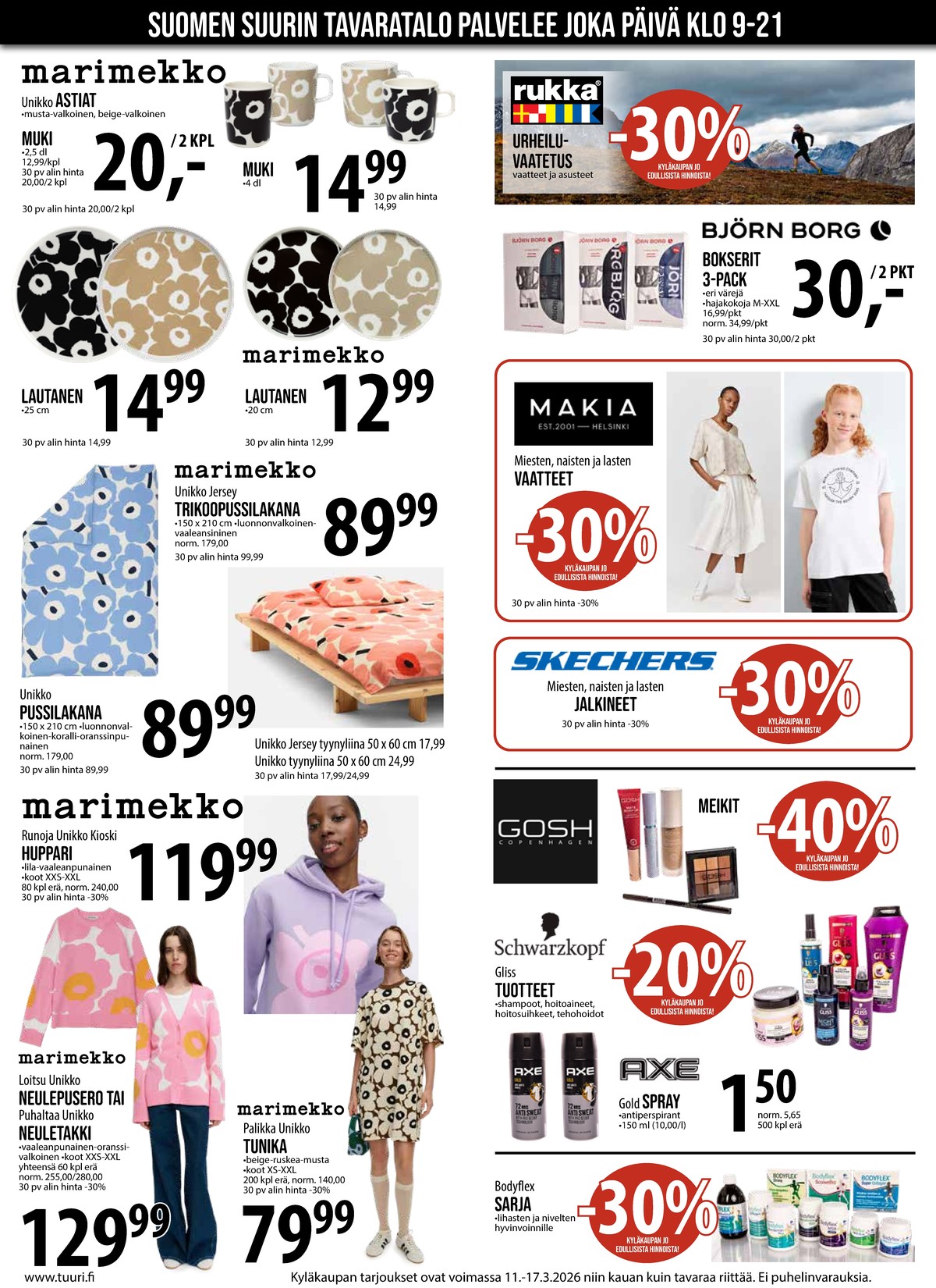 Katso ketjun Keskinen tarjouslehti viikolta 11 sivustolla Viikkotarjoukset.fi. Löydät monia hyviä tarjouksia erilaisista tuotteista, esimerkiksi lautaset unikko tai hiustenhoitotuotteet gliss. Lue tarjouslehti täältä! Sivu 3