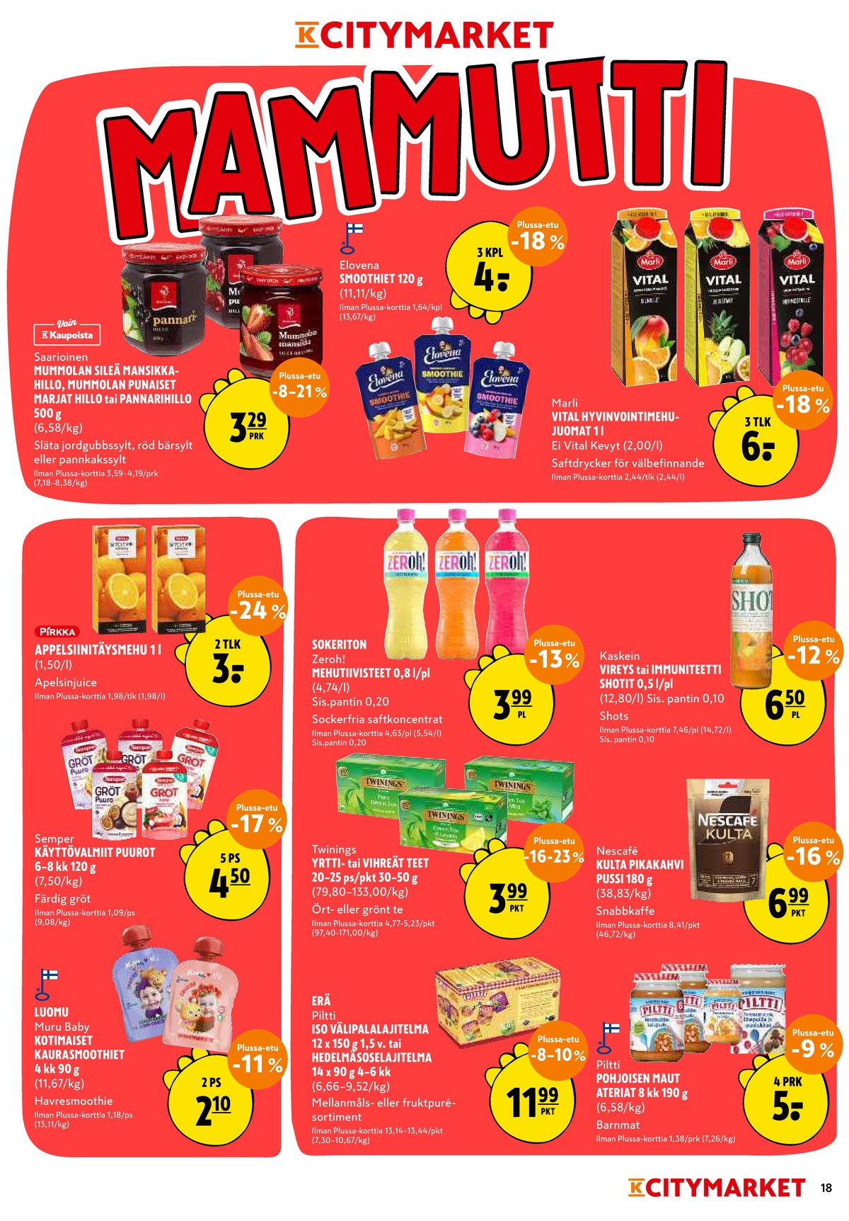 Katso ketjun K-Citymarket tarjouslehti viikolta 11 sivustolla Viikkotarjoukset.fi. Löydät monia hyviä tarjouksia erilaisista tuotteista, esimerkiksi %product1% tai muista tuotteista. Lue tarjouslehti täältä! Sivu 18