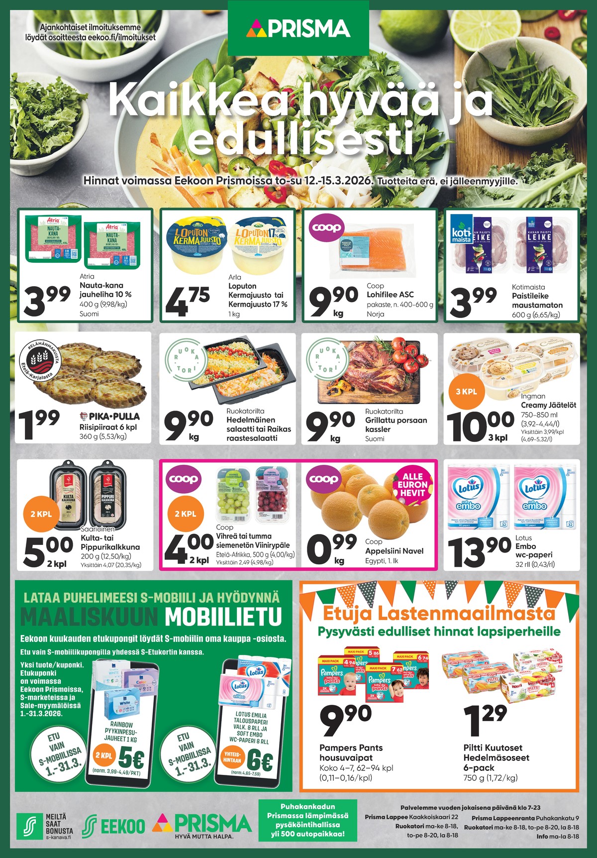 Katso ketjun Prisma region tarjouslehti viikolta 11 sivustolla Viikkotarjoukset.fi. Löydät monia hyviä tarjouksia erilaisista tuotteista. Lue tarjouslehti täältä! Sivu 1