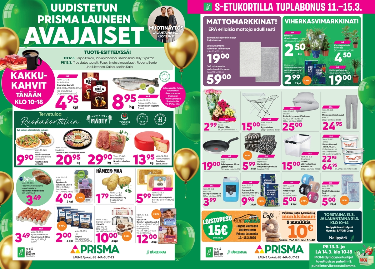 Katso ketjun Prisma region tarjouslehti viikolta 11 sivustolla Viikkotarjoukset.fi. Löydät monia hyviä tarjouksia erilaisista tuotteista, esimerkiksi %product1% tai muista tuotteista. Lue tarjouslehti täältä! Sivu 1