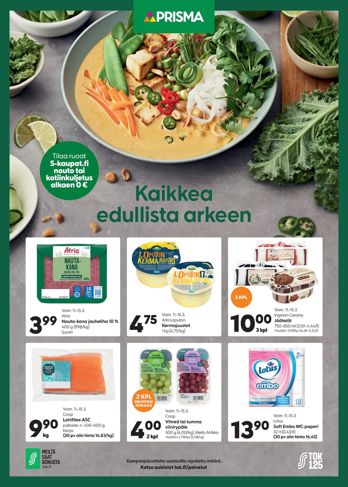 Katso ketjun Prisma region tarjouslehti viikolta 11 sivustolla Viikkotarjoukset.fi. Löydät monia hyviä tarjouksia erilaisista tuotteista, esimerkiksi nauta-kanajauheliha atria tai palajuustot arla. Lue tarjouslehti täältä! Sivu 1