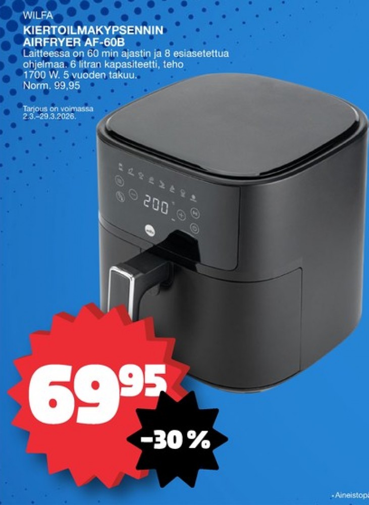 Tarjoukset ja hintavertailu haulla Wilfa, , Airfryer 0.000 kpl 1 kappale €69.95