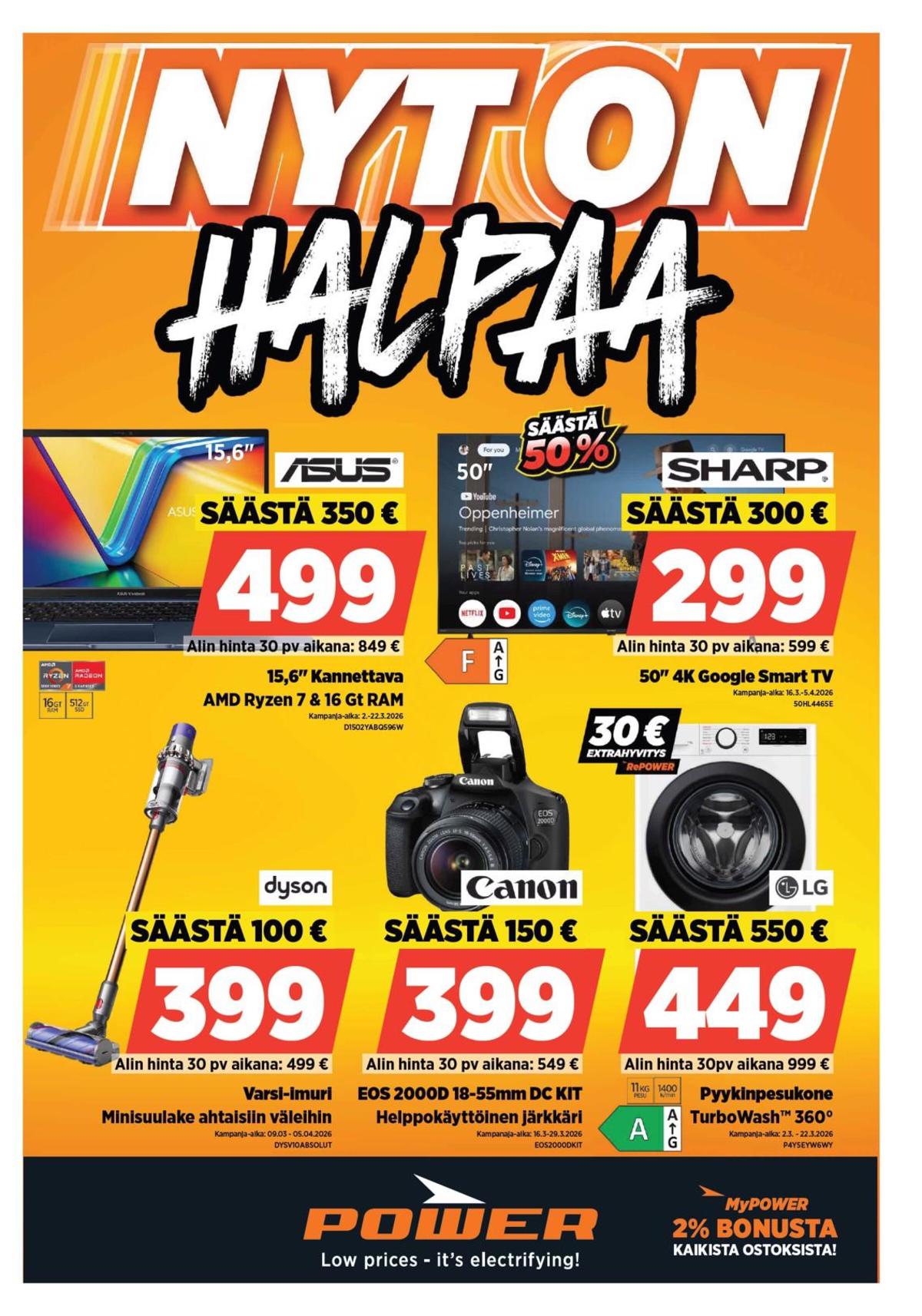 Katso ketjun Power tarjouslehti viikolta 12 sivustolla Viikkotarjoukset.fi. Löydät monia hyviä tarjouksia erilaisista tuotteista. Lue tarjouslehti täältä! Sivu 1