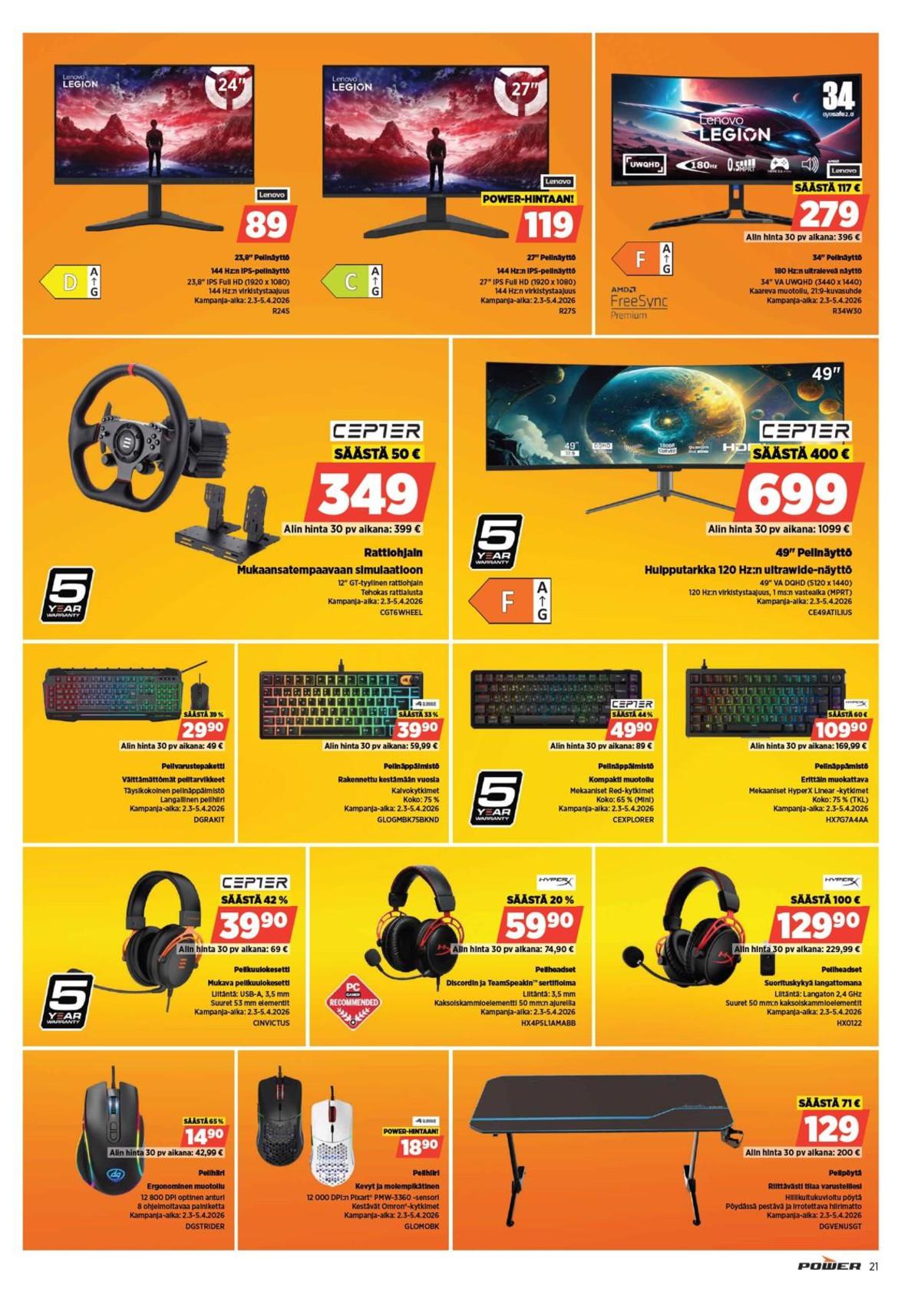 Katso ketjun Power tarjouslehti viikolta 12 sivustolla Viikkotarjoukset.fi. Löydät monia hyviä tarjouksia erilaisista tuotteista. Lue tarjouslehti täältä! Sivu 21