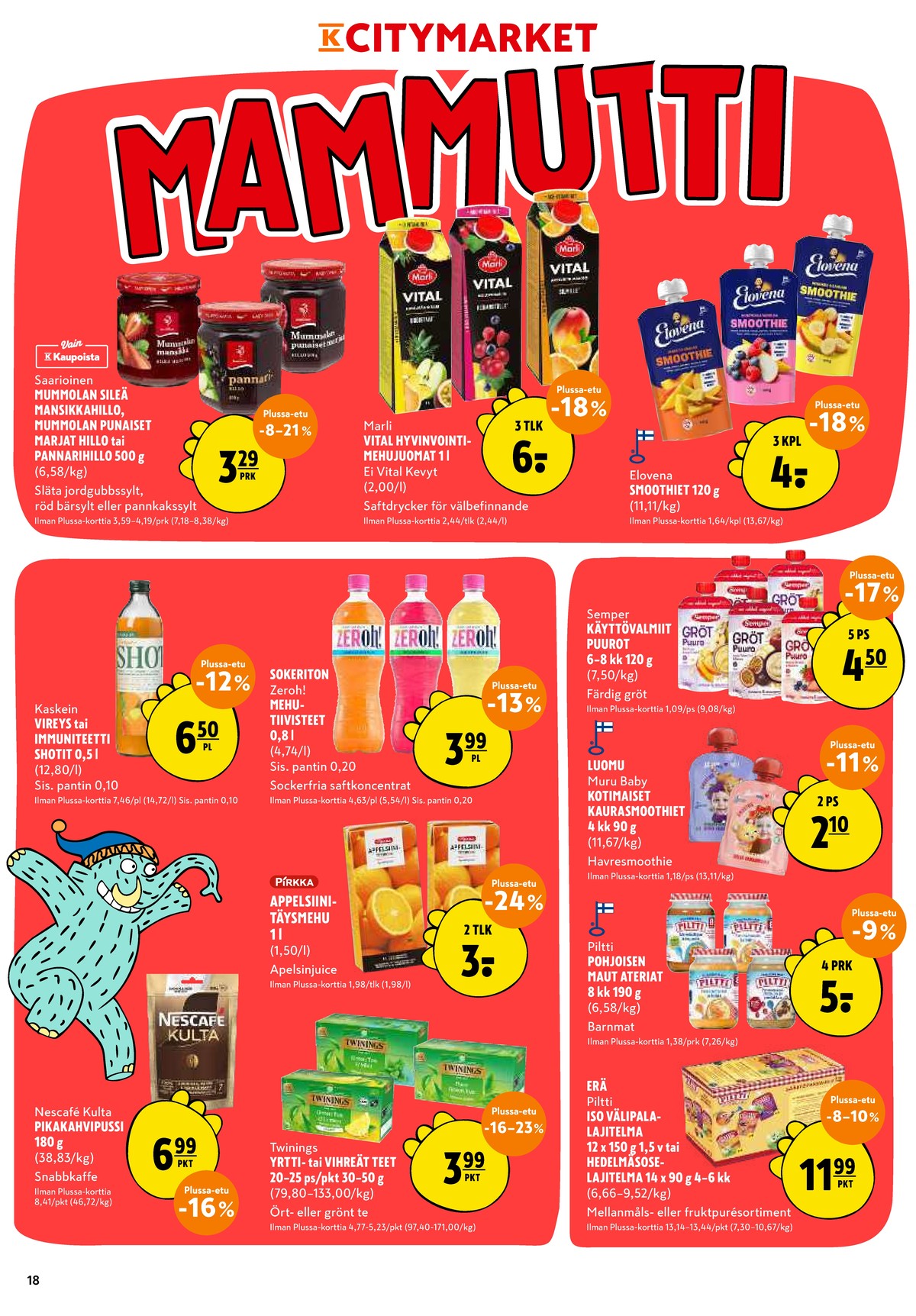 Katso ketjun K-Citymarket tarjouslehti viikolta 12 sivustolla Viikkotarjoukset.fi. Löydät monia hyviä tarjouksia erilaisista tuotteista. Lue tarjouslehti täältä! Sivu 18