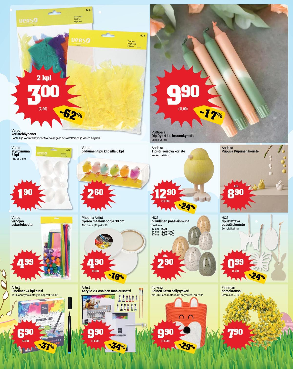 Katso ketjun Kärkkäinen tarjouslehti viikolta 13 sivustolla Viikkotarjoukset.fi. Löydät monia hyviä tarjouksia erilaisista tuotteista, esimerkiksi pääsiäiskoristeet h&s tai pääsiäiskoristeet h&s. Lue tarjouslehti täältä! Sivu 3