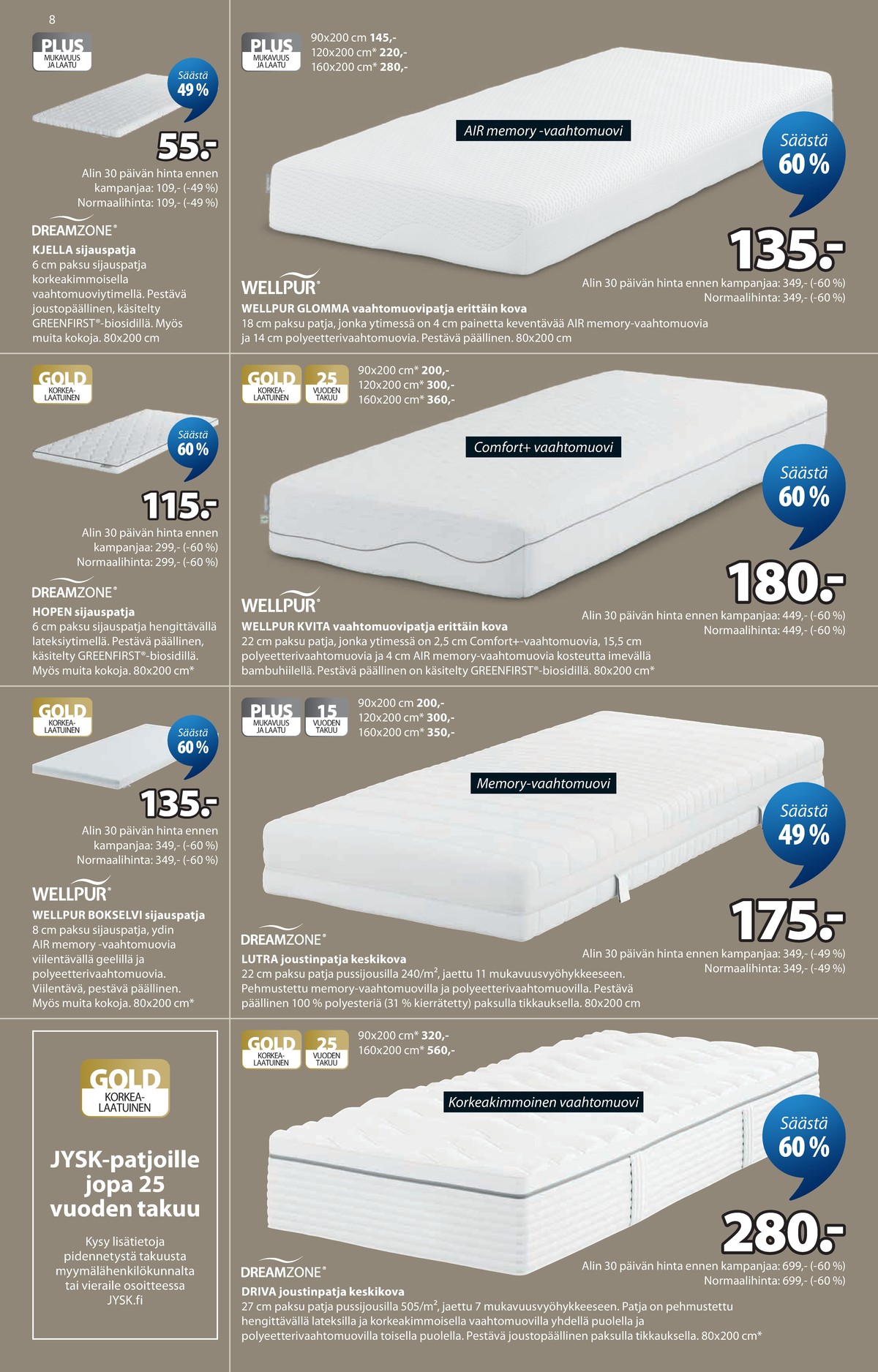 Katso ketjun Jysk tarjouslehti viikolta 13 sivustolla Viikkotarjoukset.fi. Löydät monia hyviä tarjouksia erilaisista tuotteista, esimerkiksi patjat wellpur tai patjat wellpur. Lue tarjouslehti täältä! Sivu 9