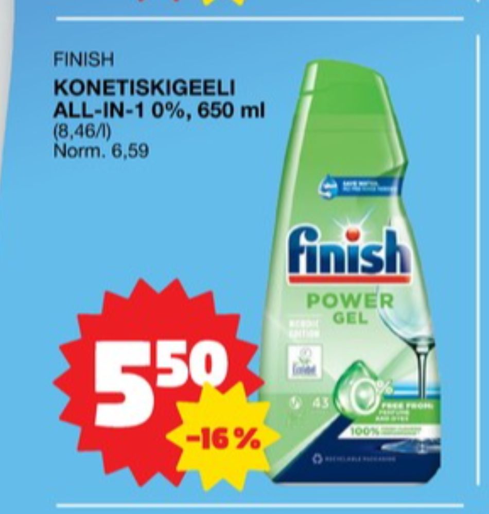 Tarjoukset ja hintavertailu haulla Finish, , Astianpesugeelit 0.650 l 1 Pullo €5.50