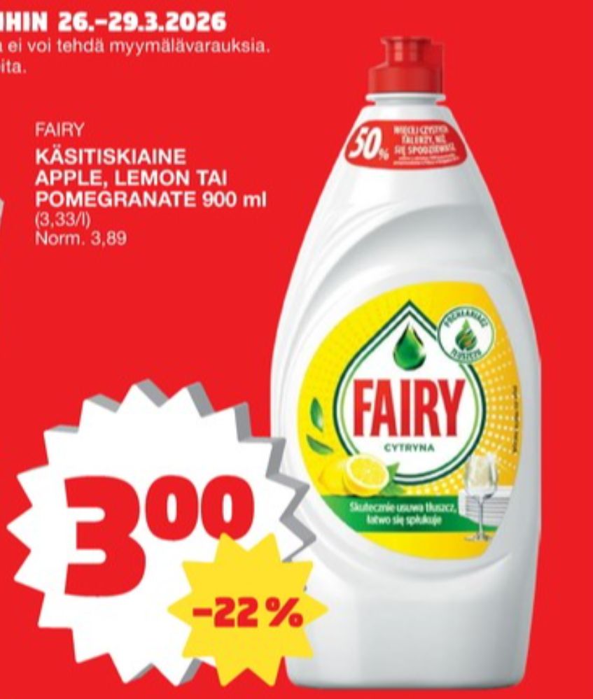 Tarjoukset ja hintavertailu haulla Fairy, , Astianpesunesteet 0.900 l 1 Pullo €3.00