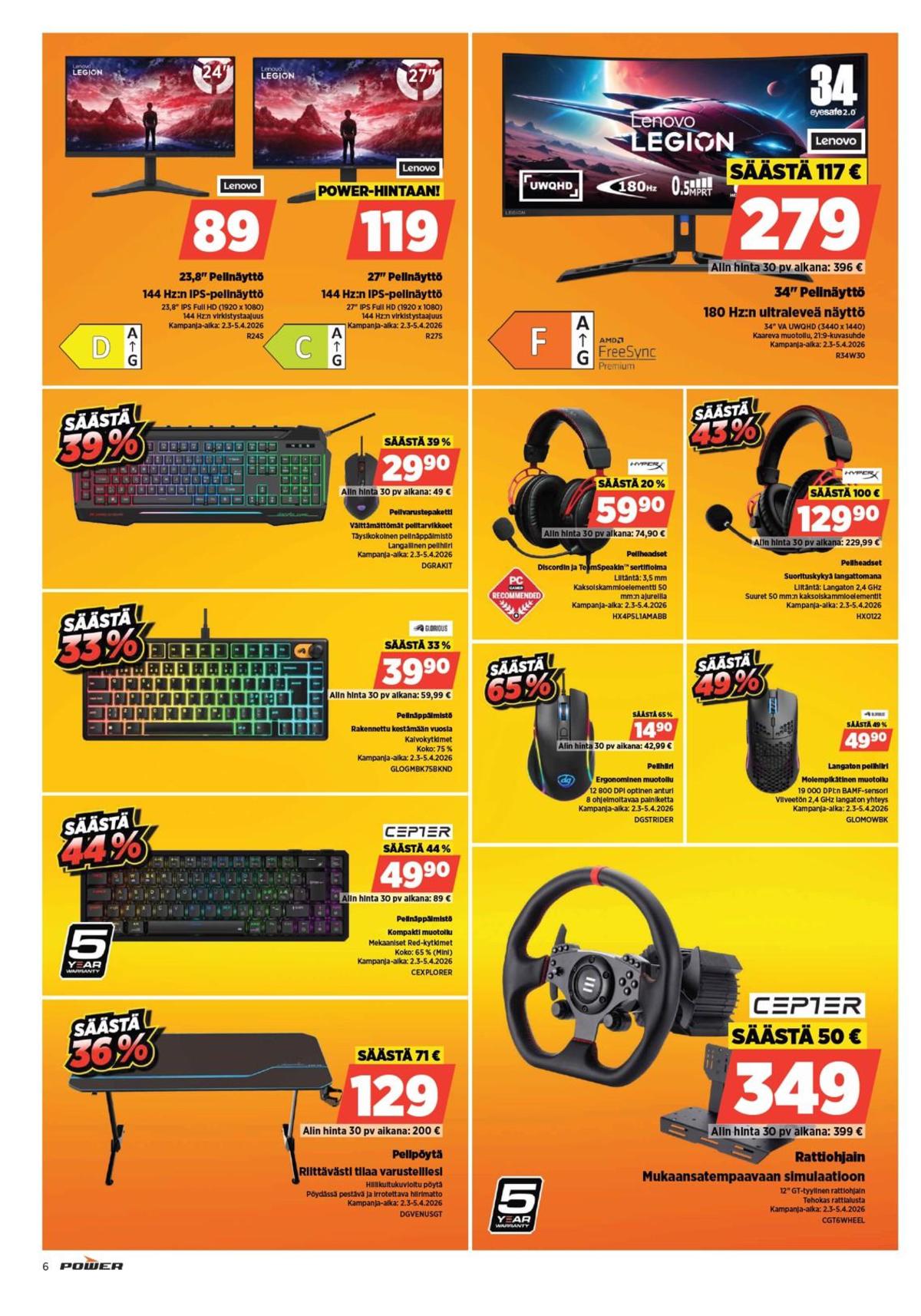 Katso ketjun Power tarjouslehti viikolta 13 sivustolla Viikkotarjoukset.fi. Löydät monia hyviä tarjouksia erilaisista tuotteista. Lue tarjouslehti täältä! Sivu 6