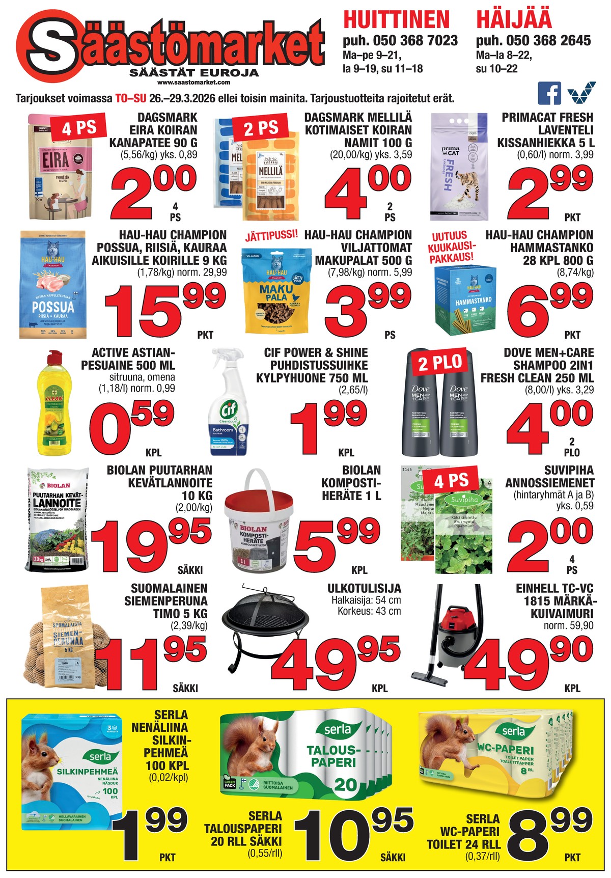Katso ketjun Säästömarket tarjouslehti viikolta 13 sivustolla Viikkotarjoukset.fi. Löydät monia hyviä tarjouksia erilaisista tuotteista. Lue tarjouslehti täältä! Sivu 1