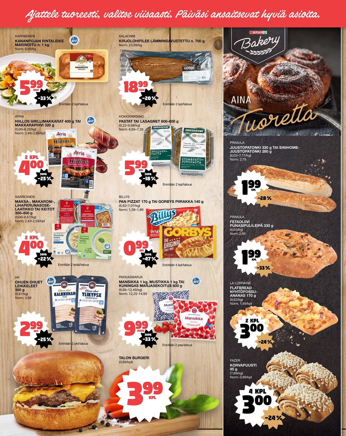 Katso ketjun Tokmanni tarjouslehti viikolta 13 sivustolla Viikkotarjoukset.fi. Löydät monia hyviä tarjouksia erilaisista tuotteista, esimerkiksi kanan rintaleike kariniemen kotitila tai savukalat kalaonni. Lue tarjouslehti täältä! Sivu 2