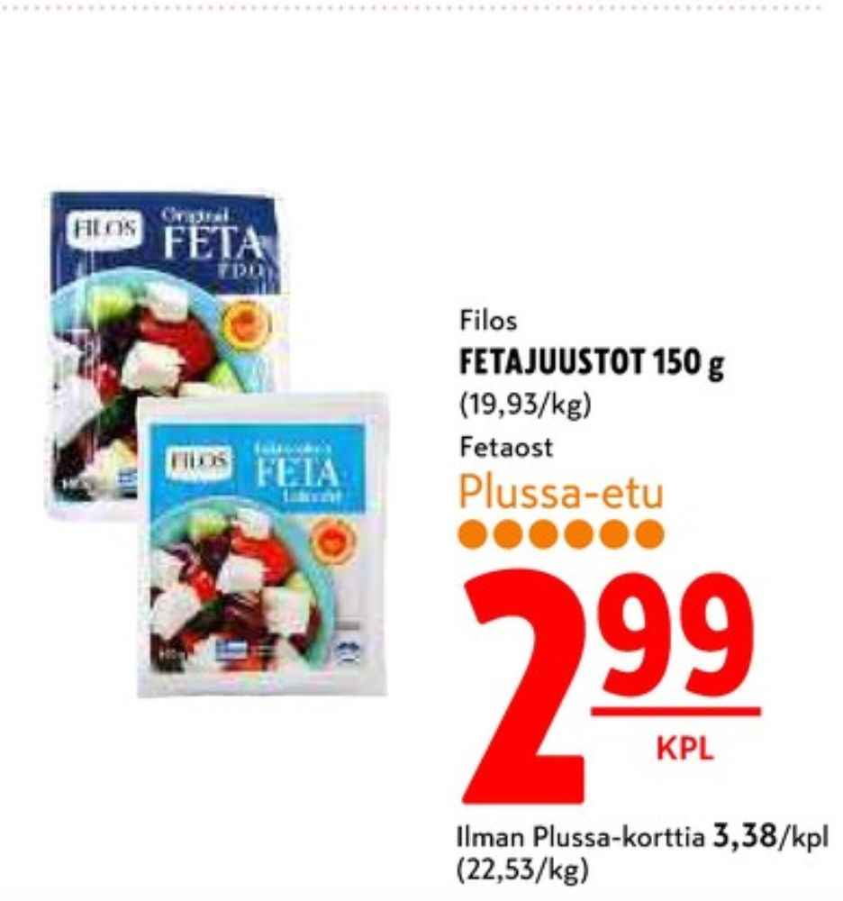 Tarjoukset ja hintavertailu haulla Filos, , Fetajuustot 0.150 kg 1 paketti(a) €2.99
