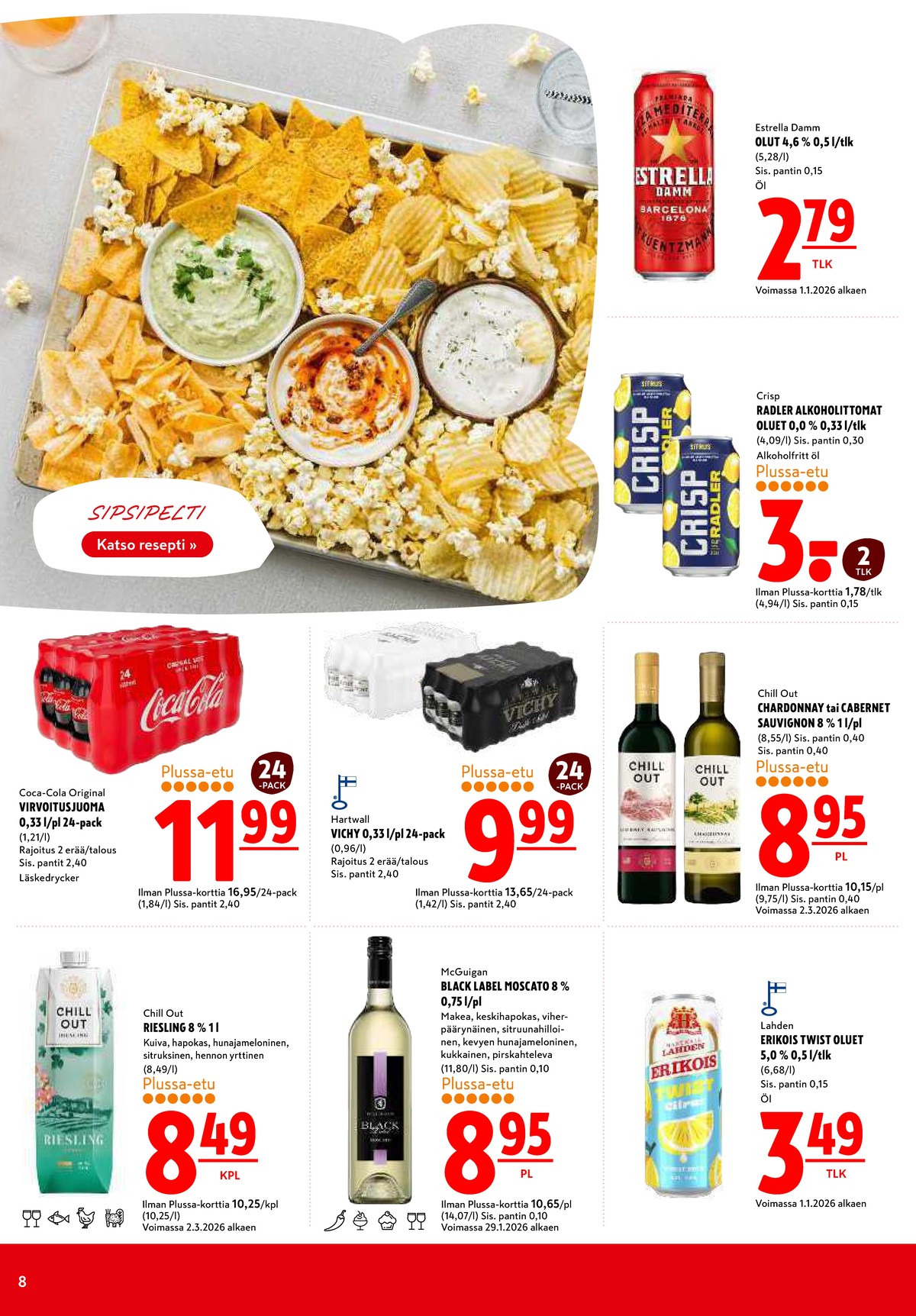 Katso ketjun K-Citymarket tarjouslehti viikolta 13 sivustolla Viikkotarjoukset.fi. Löydät monia hyviä tarjouksia erilaisista tuotteista, esimerkiksi olut estrella tai virvoitusjuoma 24 pk coca-cola. Lue tarjouslehti täältä! Sivu 8