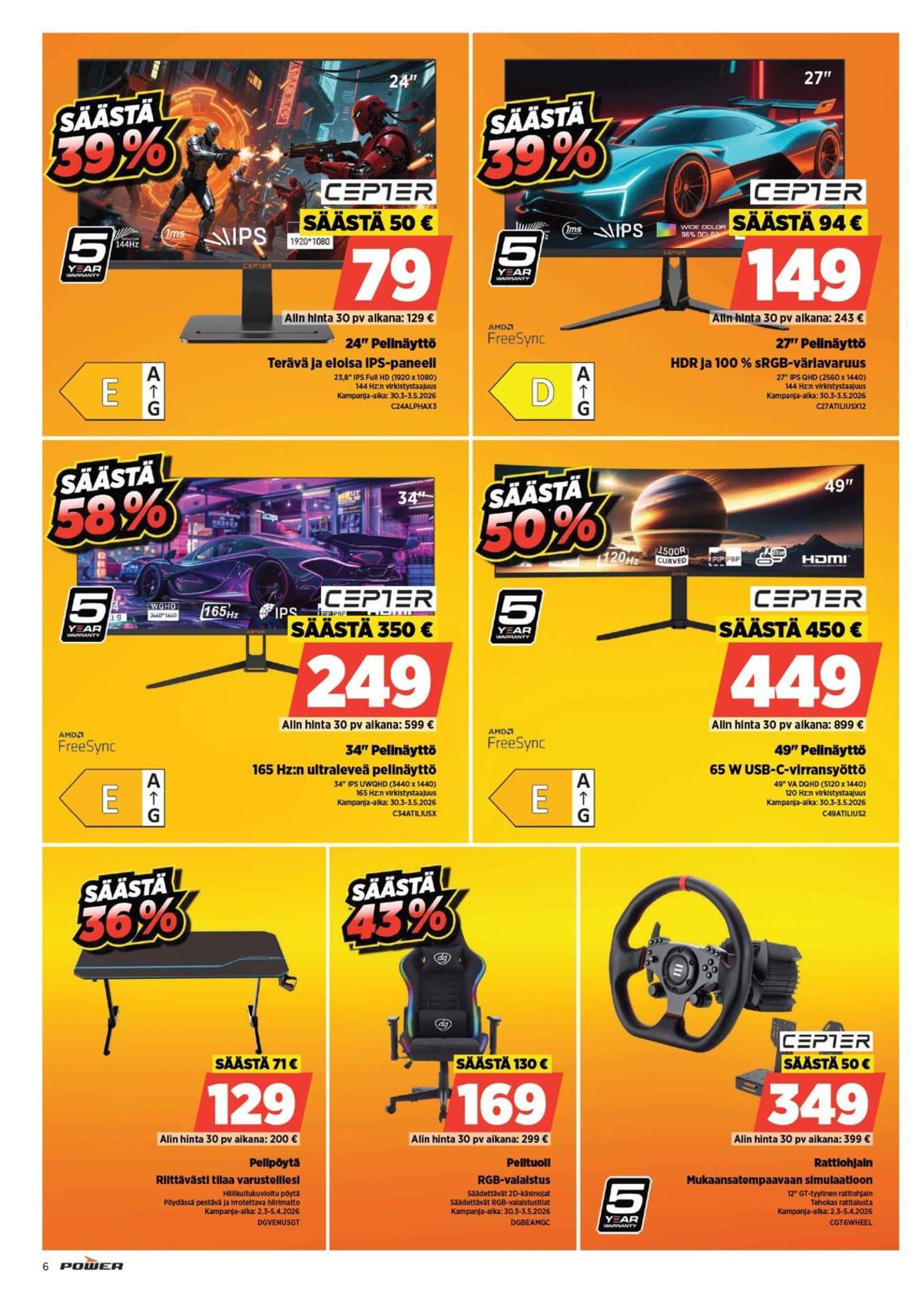 Katso ketjun Power tarjouslehti viikolta 14 sivustolla Viikkotarjoukset.fi. Löydät monia hyviä tarjouksia erilaisista tuotteista. Lue tarjouslehti täältä! Sivu 6