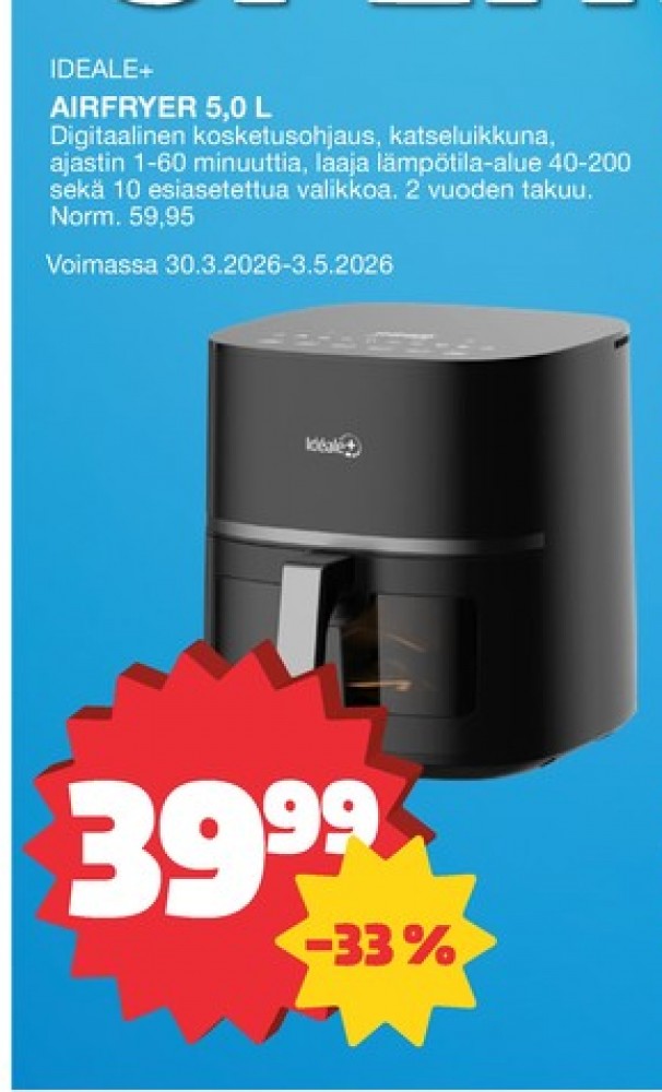 Tarjoukset ja hintavertailu haulla Ideale, , Airfryer 0.000 kpl 1 kappale €39.99