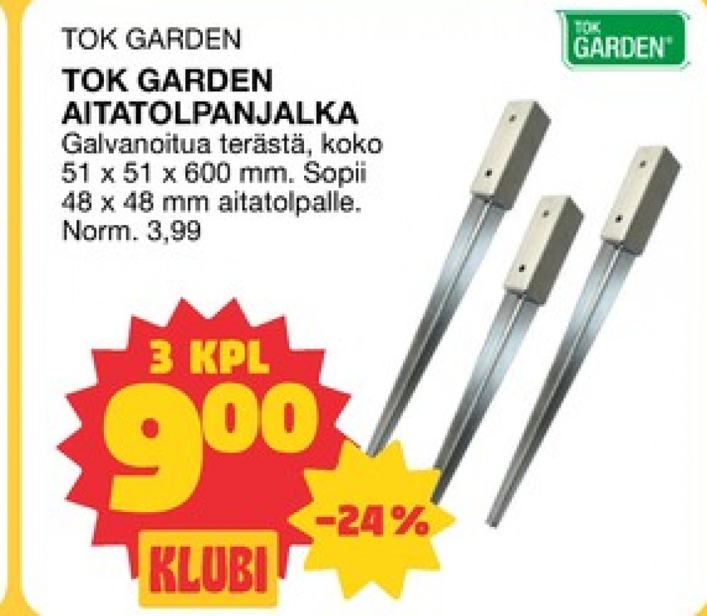 Tarjoukset ja hintavertailu haulla TOK Garden, , Aitatolpan jalat 0.000 kpl 3 kappale €9.00