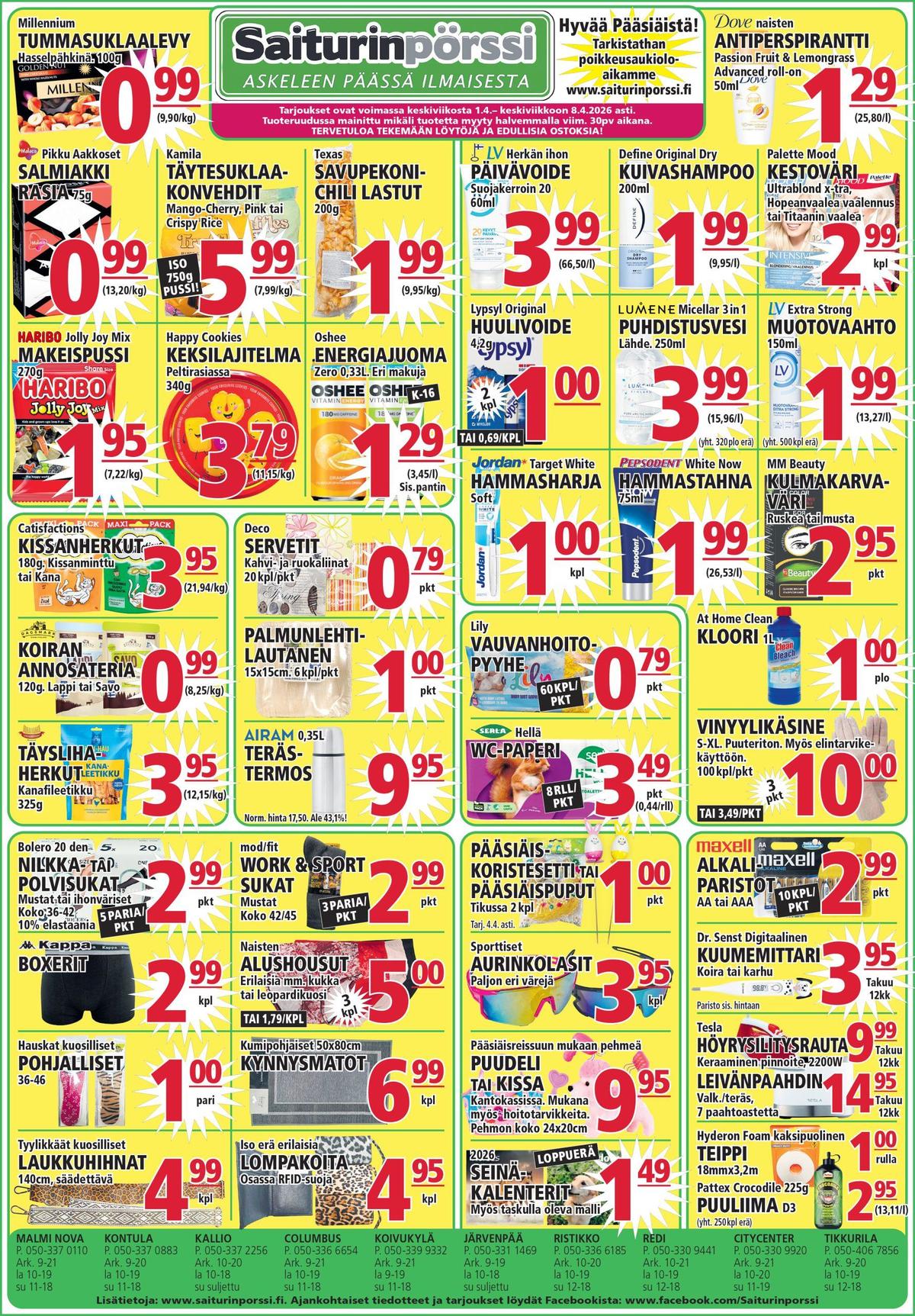 Katso ketjun Saiturin Pörssi tarjouslehti viikolta 14 sivustolla Viikkotarjoukset.fi. Löydät monia hyviä tarjouksia erilaisista tuotteista. Lue tarjouslehti täältä! Sivu 1