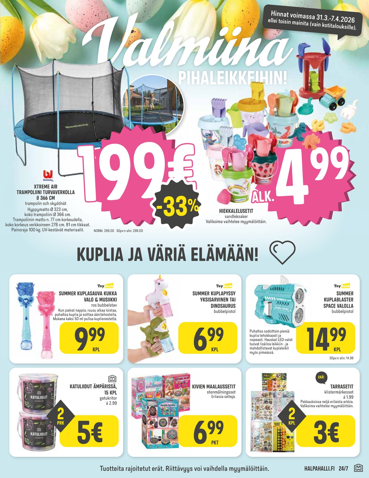 Katso ketjun Halpa Halli tarjouslehti viikolta 14 sivustolla Viikkotarjoukset.fi. Löydät monia hyviä tarjouksia erilaisista tuotteista. Lue tarjouslehti täältä! Sivu 11