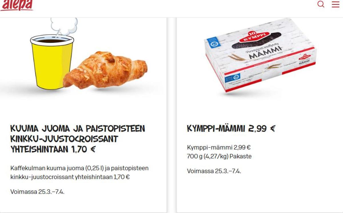 Katso ketjun Alepa tarjouslehti viikolta 14 sivustolla Viikkotarjoukset.fi. Löydät monia hyviä tarjouksia erilaisista tuotteista. Lue tarjouslehti täältä! Sivu 1