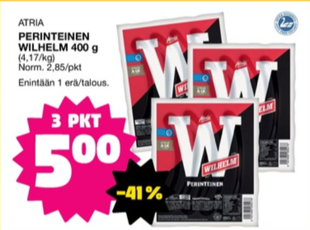 Tarjoukset ja hintavertailu haulla Wilhelm, , Grillimakkarat 0.400 kg 3 paketti(a) €5.00