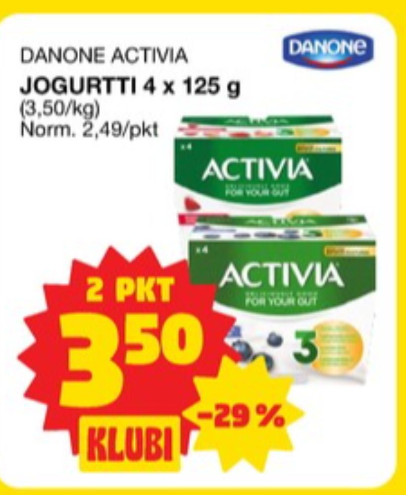 Tarjoukset ja hintavertailu haulla Activia, , Jogurtit 0.500 kg 2 paketti(a) €3.50