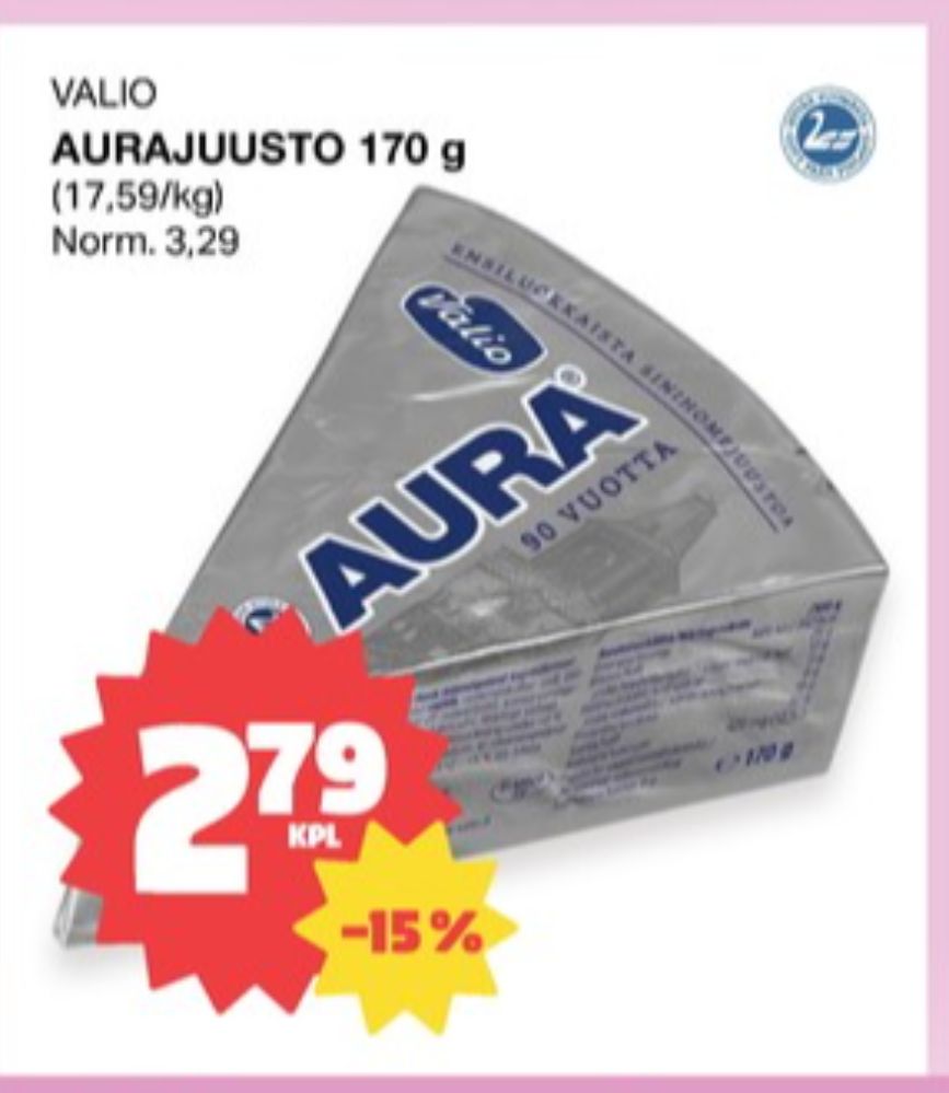 Tarjoukset ja hintavertailu haulla Aura, , Homejuustot 0.170 kg 1 paketti(a) €2.79