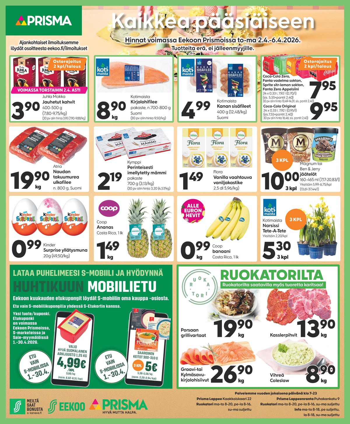 Katso ketjun Prisma region tarjouslehti viikolta 14 sivustolla Viikkotarjoukset.fi. Löydät monia hyviä tarjouksia erilaisista tuotteista. Lue tarjouslehti täältä! Sivu 1