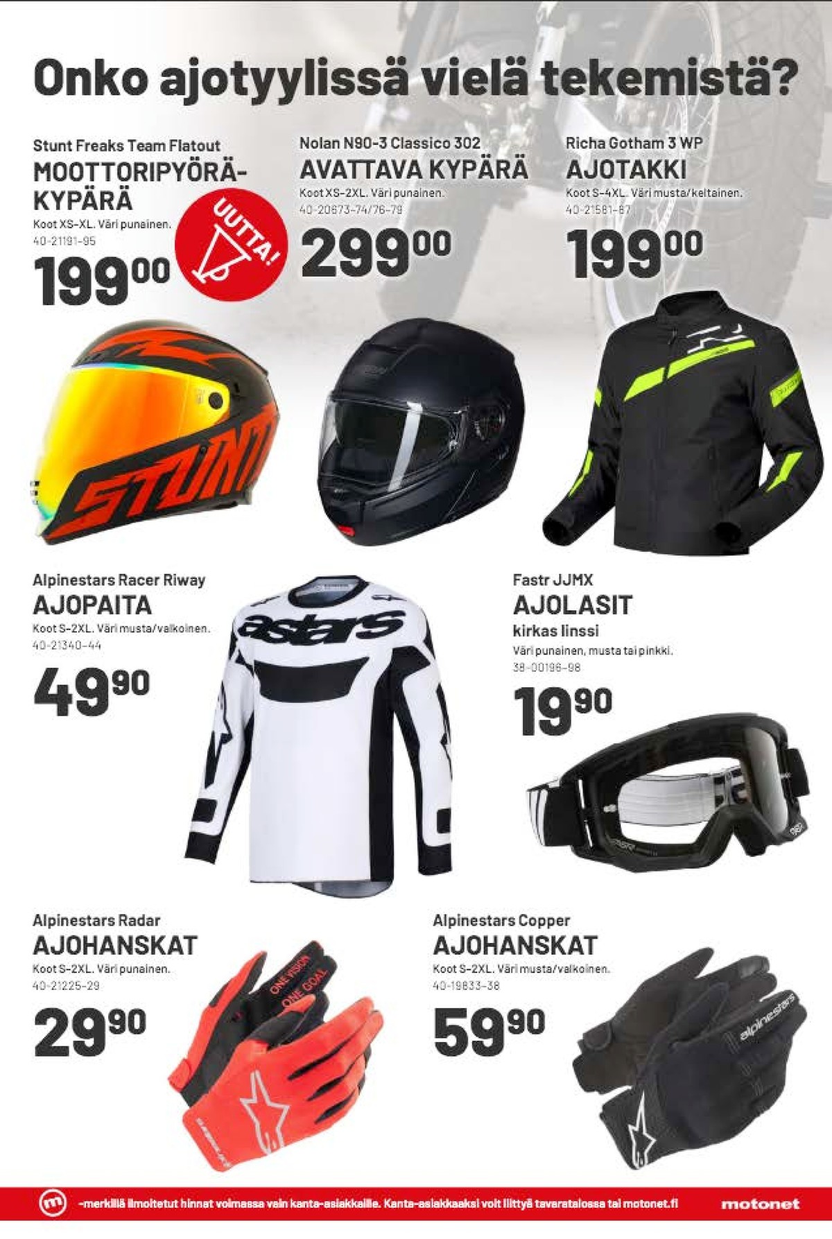 Katso ketjun Motonet tarjouslehti viikolta 15 sivustolla Viikkotarjoukset.fi. Löydät monia hyviä tarjouksia erilaisista tuotteista. Lue tarjouslehti täältä! Sivu 15