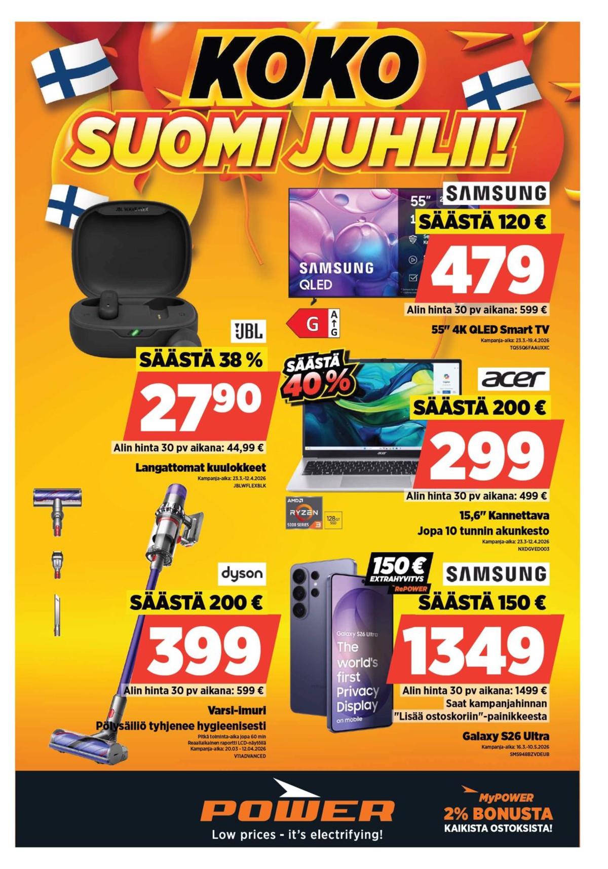 Katso ketjun Power tarjouslehti viikolta 15 sivustolla Viikkotarjoukset.fi. Löydät monia hyviä tarjouksia erilaisista tuotteista. Lue tarjouslehti täältä! Sivu 1