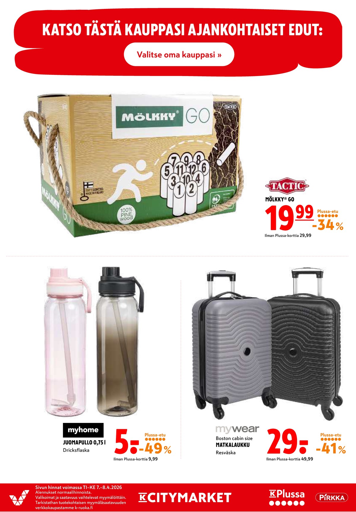 Katso ketjun K-Citymarket tarjouslehti viikolta 15 sivustolla Viikkotarjoukset.fi. Löydät monia hyviä tarjouksia erilaisista tuotteista. Lue tarjouslehti täältä! Sivu 20