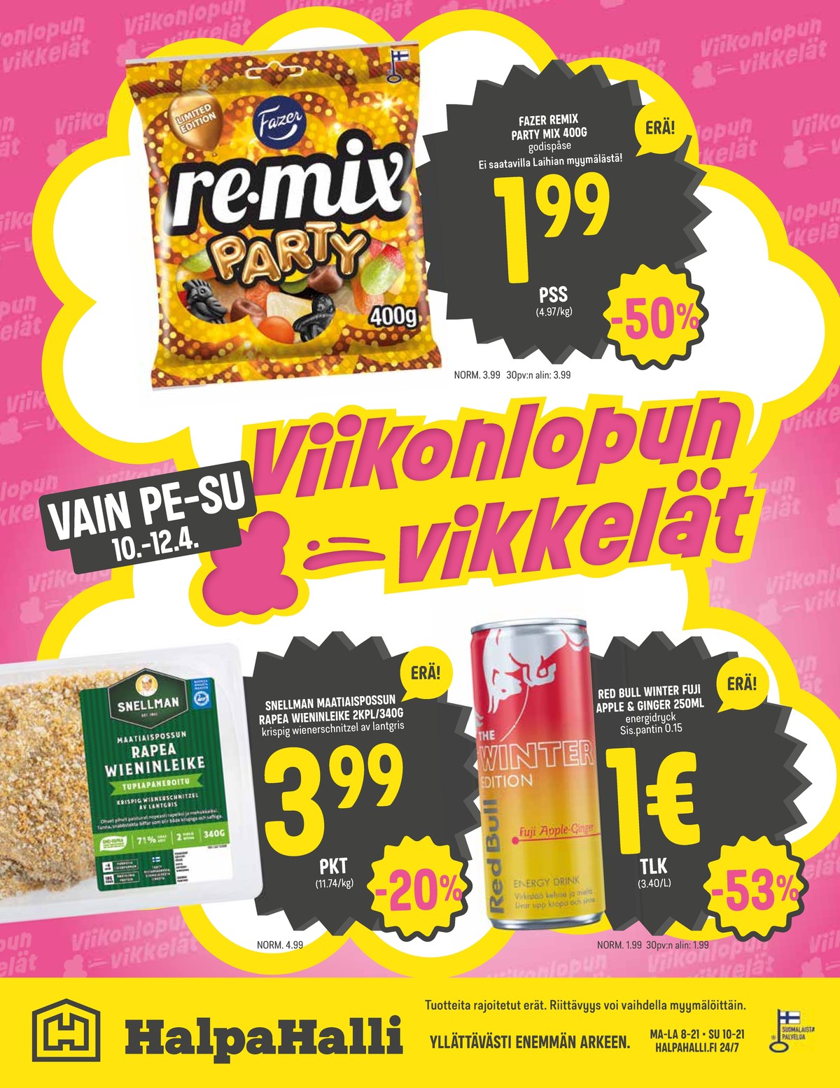 Katso ketjun Halpa Halli tarjouslehti viikolta 15 sivustolla Viikkotarjoukset.fi. Löydät monia hyviä tarjouksia erilaisista tuotteista. Lue tarjouslehti täältä! Sivu 12